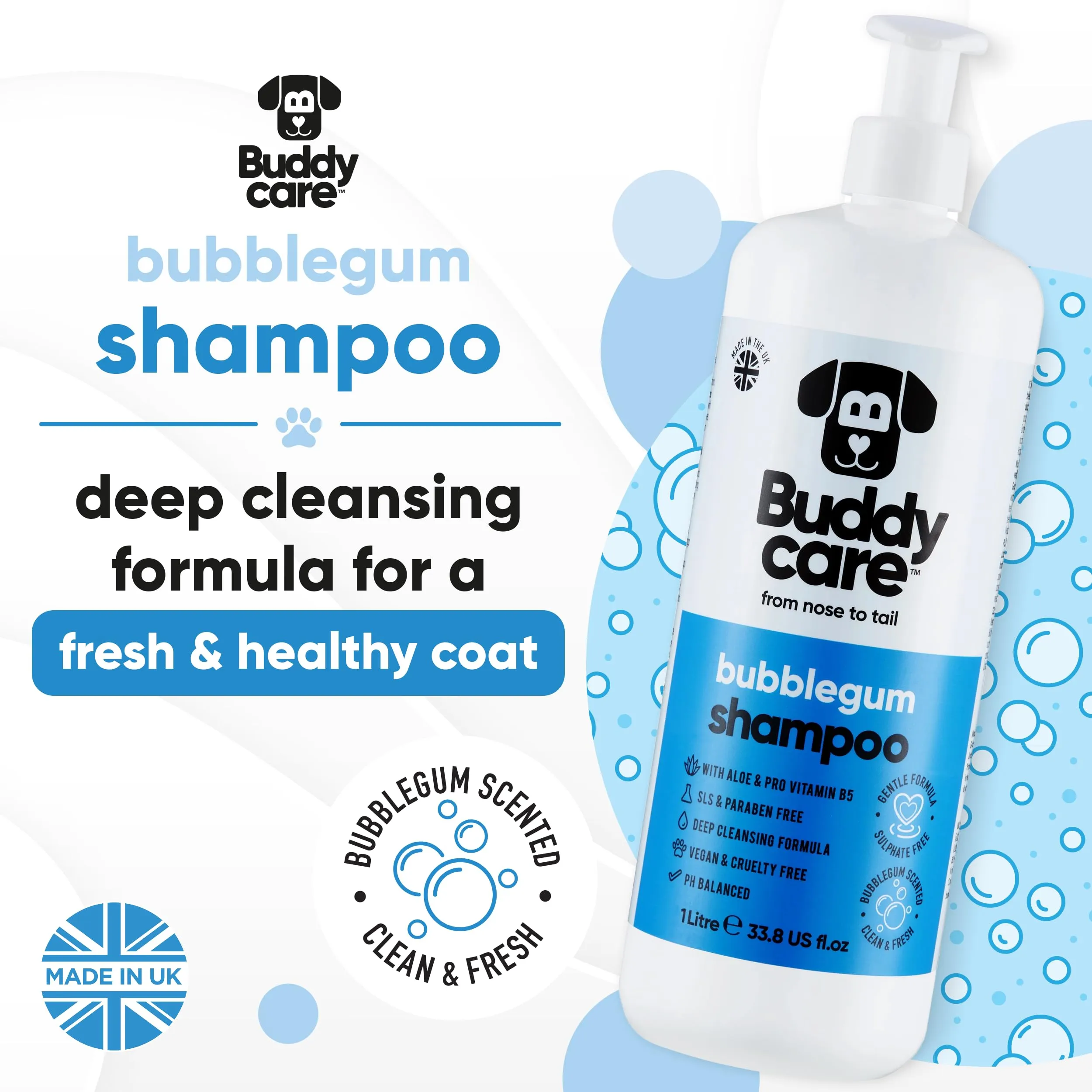 Buddycare Shampoo per cani al Bubblegum con Aloe Vera e Pro Vitamina B5, 1000ml - immagine 2