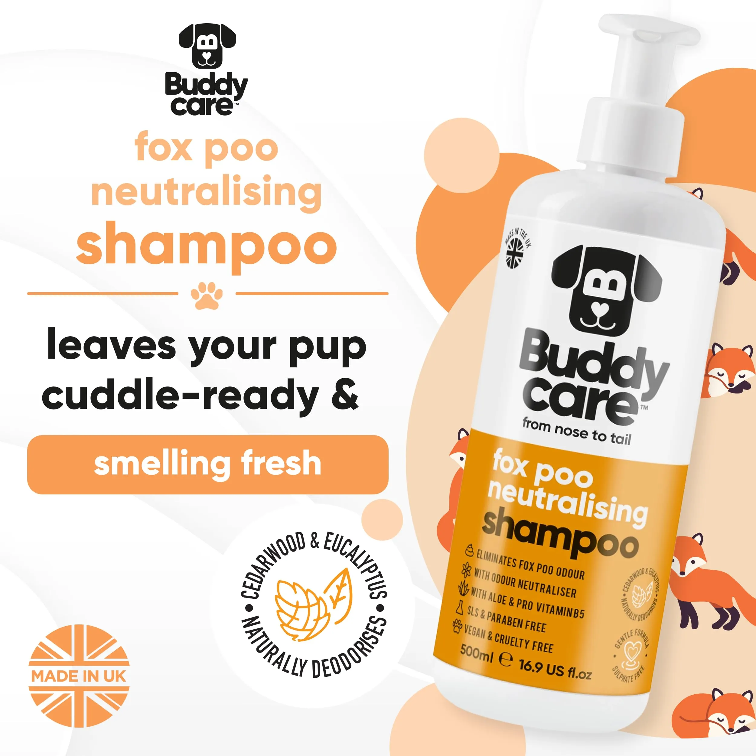 Buddycare Shampoo per cani Fox Poo, Formula vegana per pelli pruriginose e sensibili (500 ml) - immagine 2