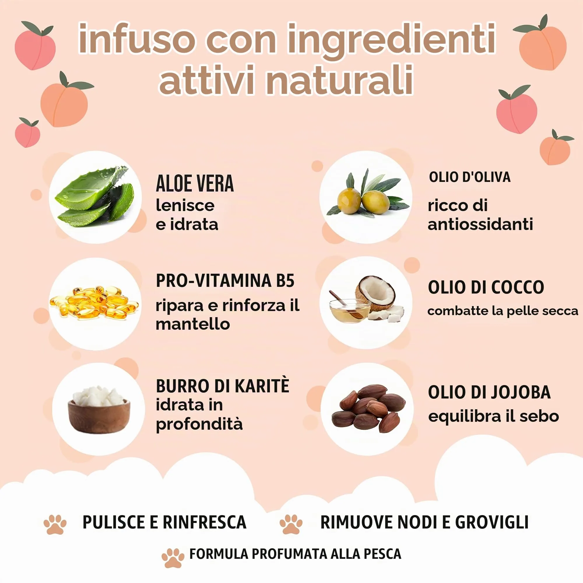 Buddycare Shampoo Districante per Cani a Pelo Riccio, Detergente Profondo con Aloe Vera e Pro Vitamina B5, Profumo di Pesca (500ml) - immagine 3