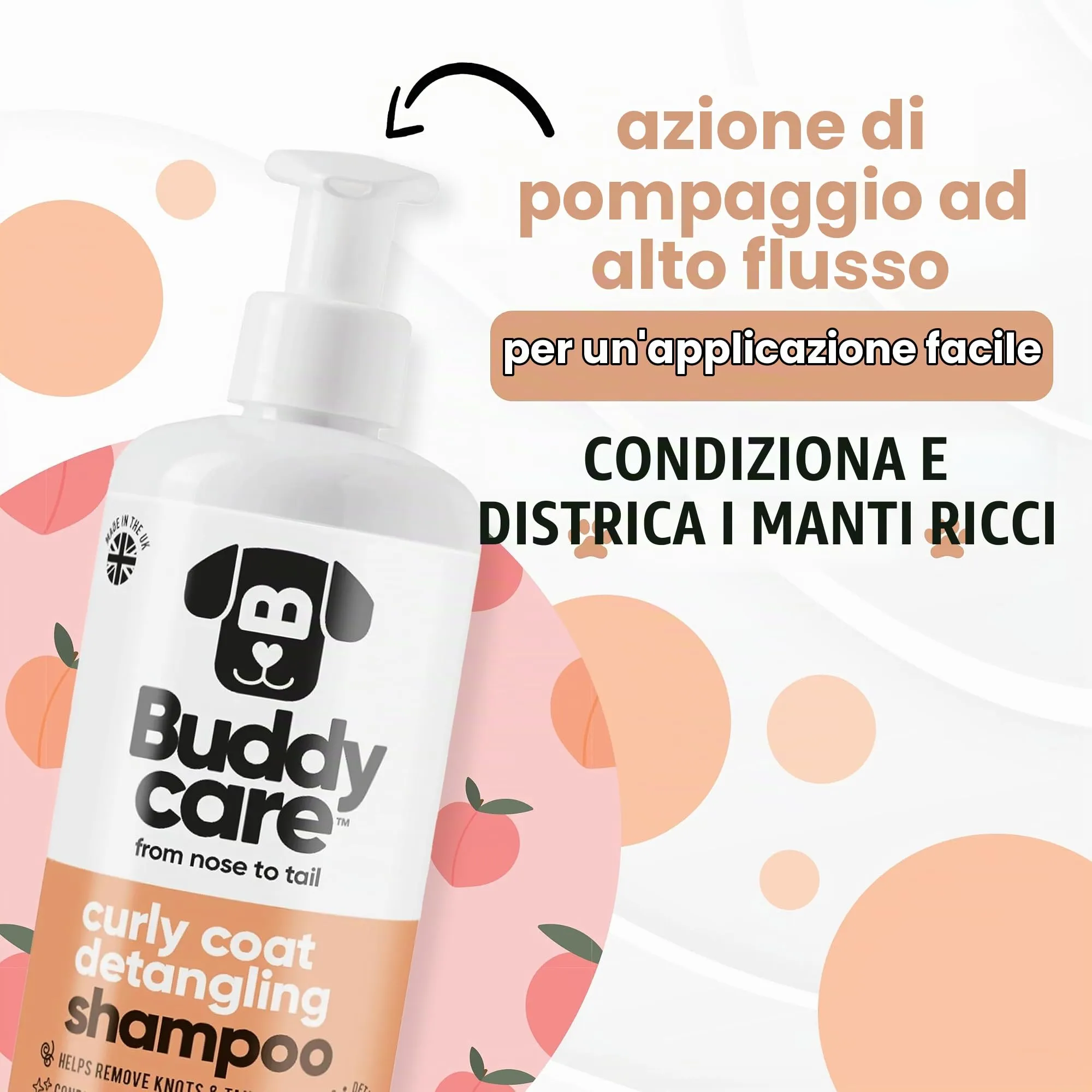 Buddycare Shampoo Districante per Cani a Pelo Riccio, Detergente Profondo con Aloe Vera e Pro Vitamina B5, Profumo di Pesca (500ml) - immagine 6