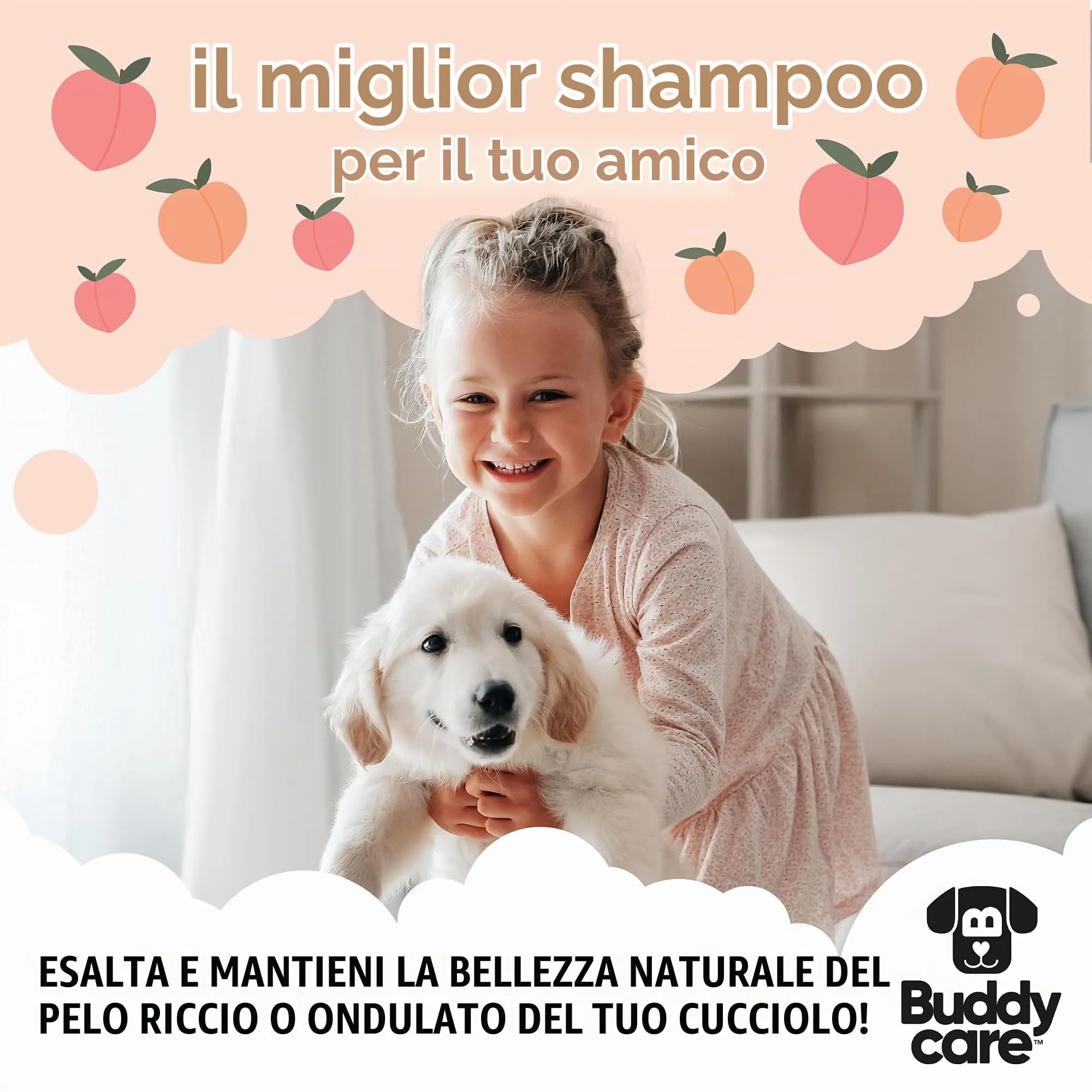 Buddycare Shampoo Districante per Cani a Pelo Riccio, Detergente Profondo con Aloe Vera e Pro Vitamina B5, Profumo di Pesca (500ml) - immagine 7