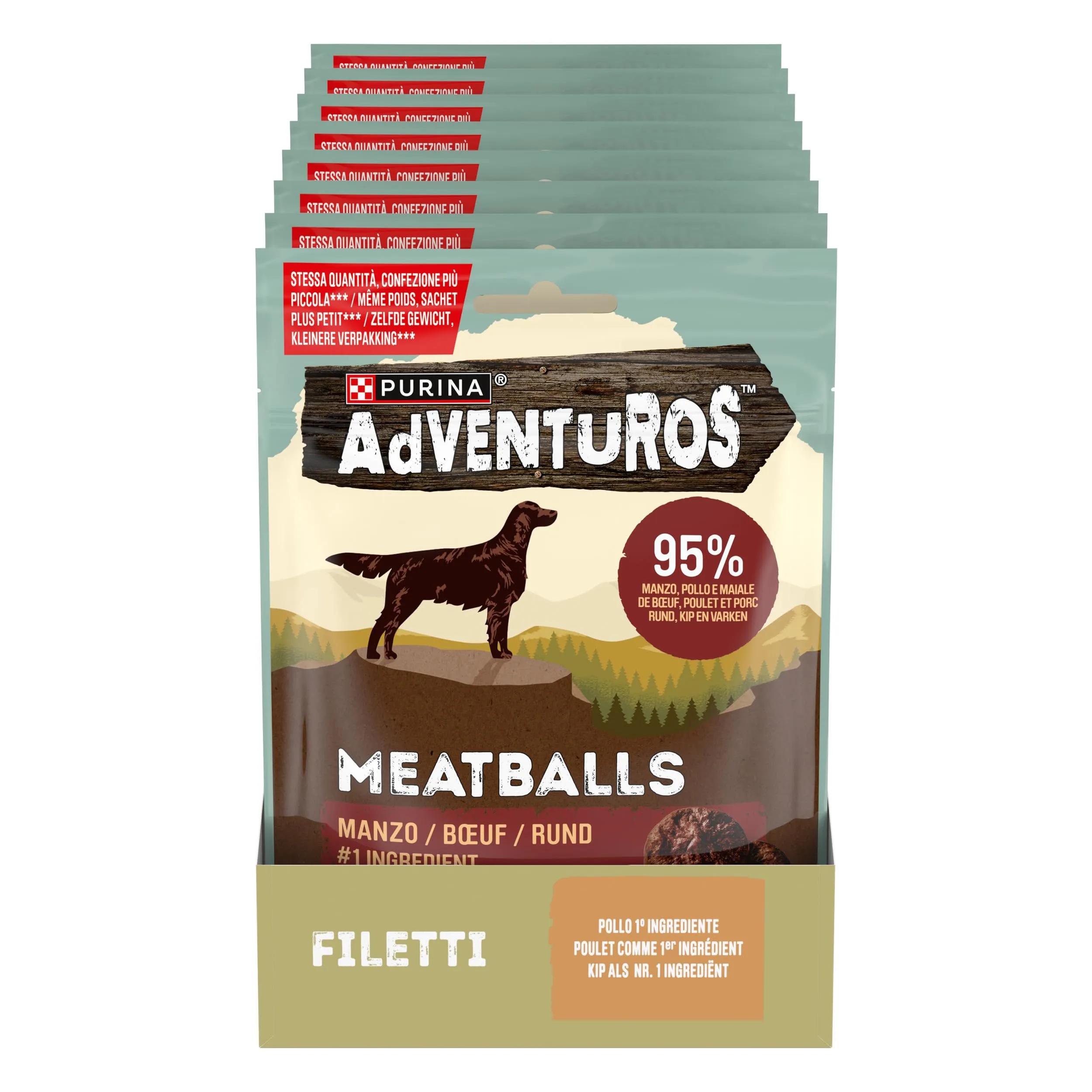 Purina Adventuros High Meat Meatballs Manzo, 8 Confezioni da 70g - immagine 1