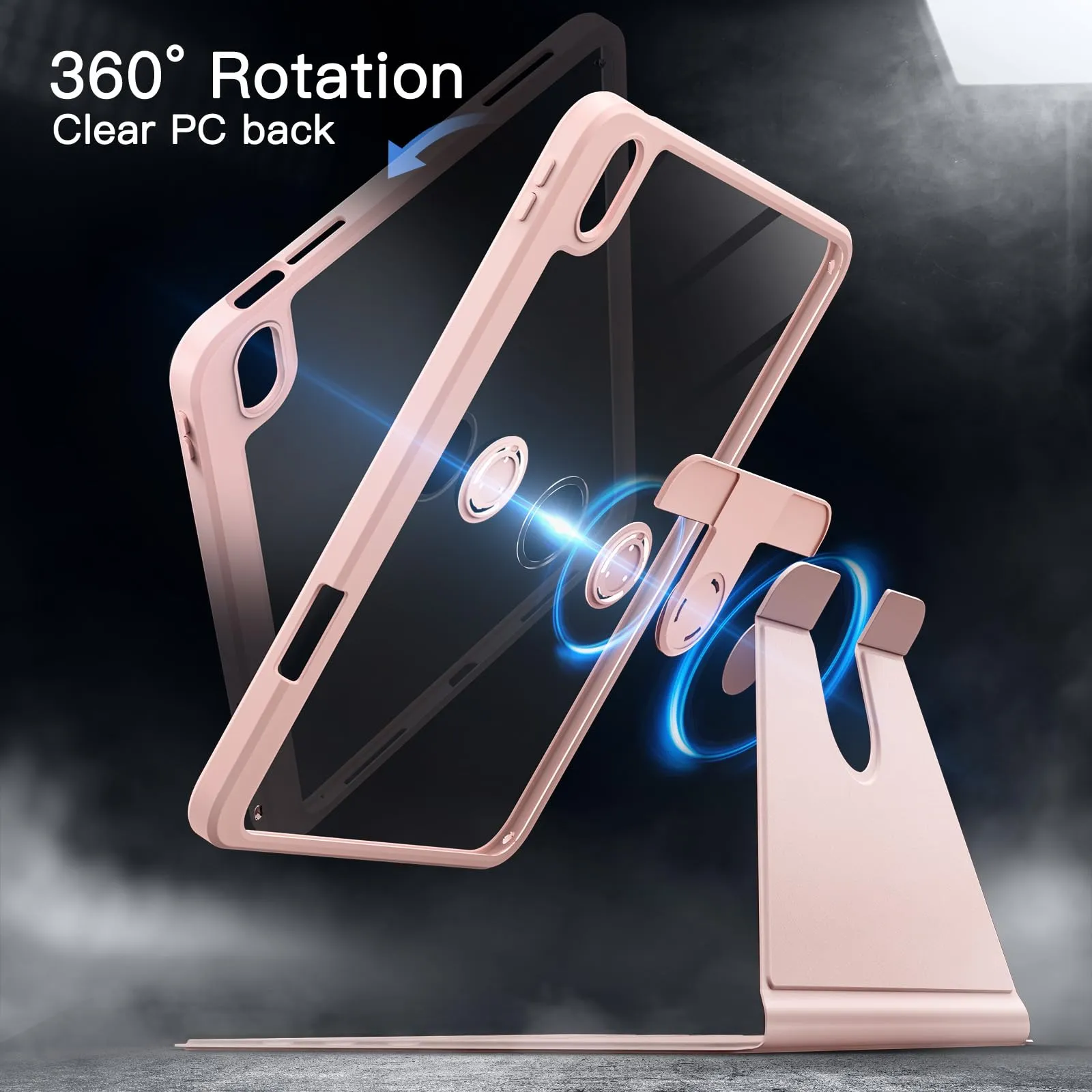 JETech Custodia Girevole per iPad 11ª/10ª Gen, Rosa Sabbia - immagine 3