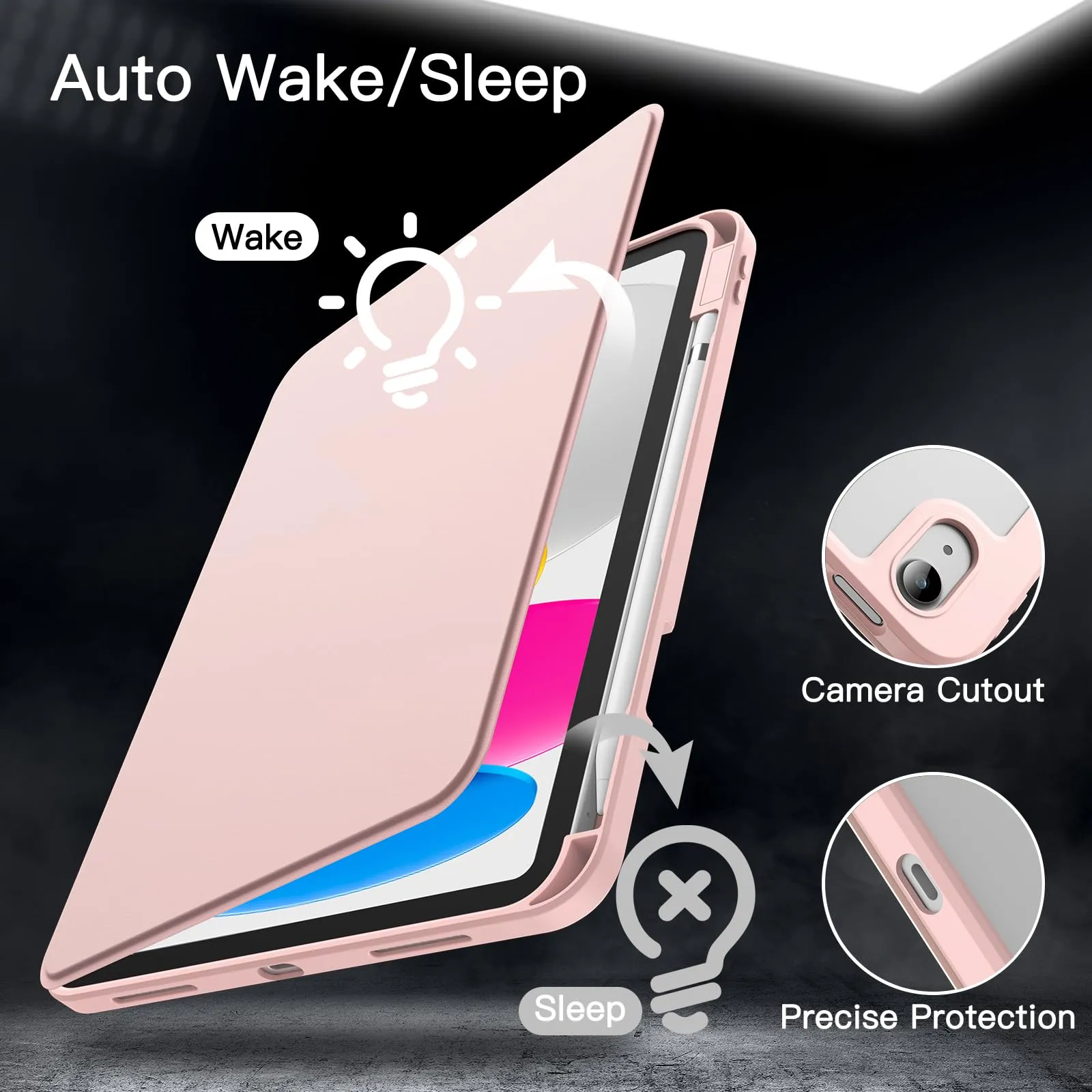 JETech Custodia Girevole per iPad 11ª/10ª Gen, Rosa Sabbia - immagine 6