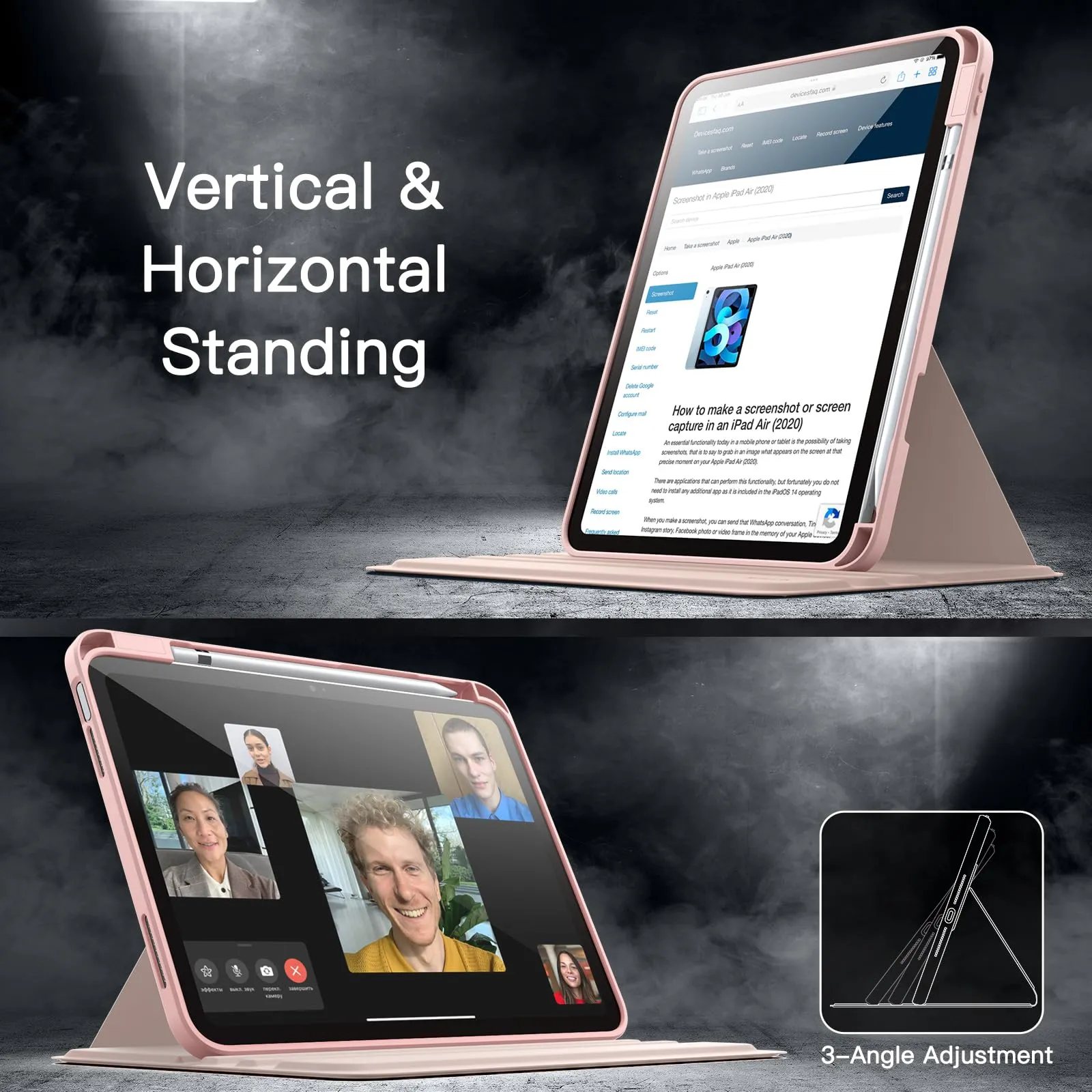 JETech Custodia Girevole per iPad 11ª/10ª Gen, Rosa Sabbia - immagine 7