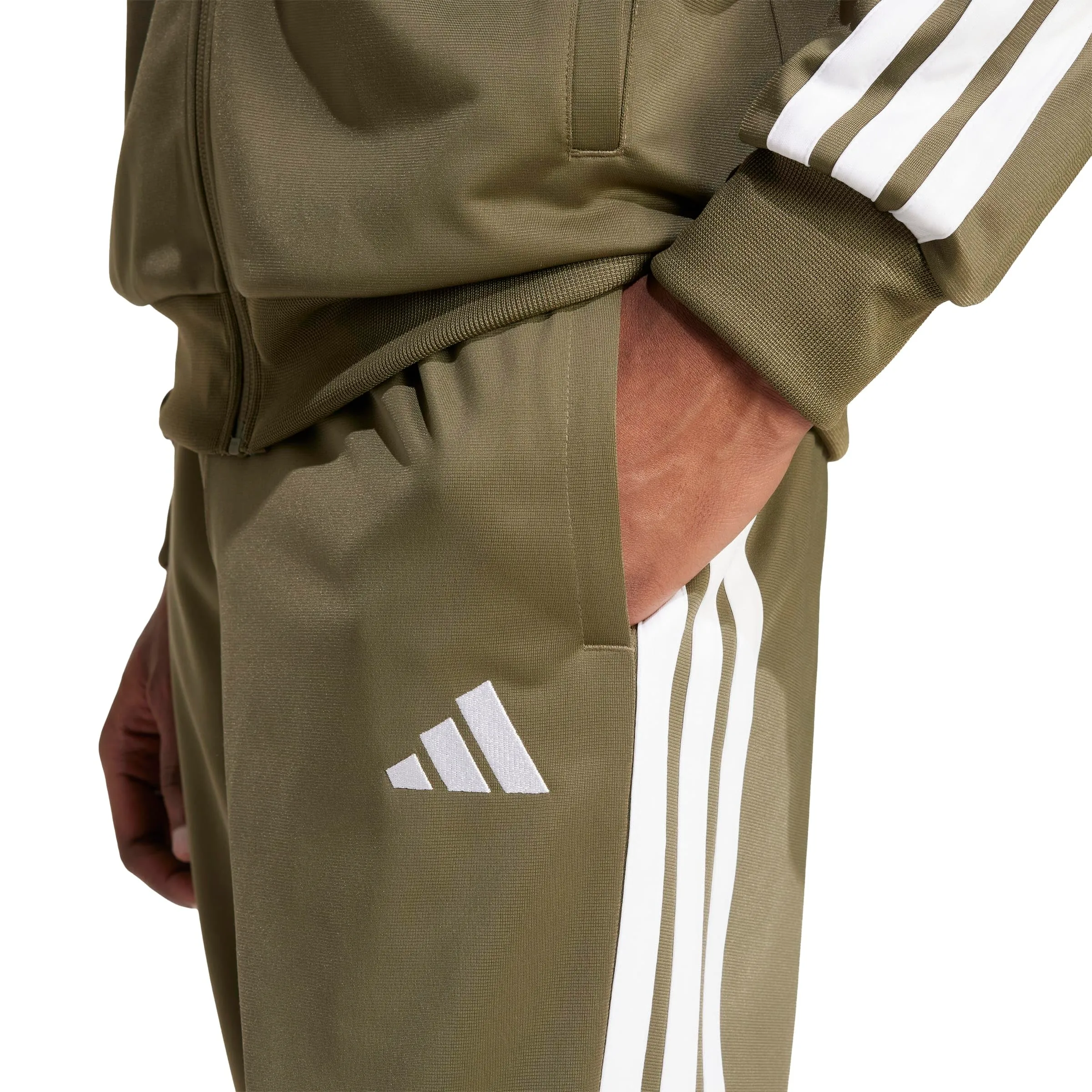 adidas Sportswear Basic 3 Stripes Tricot Track Suit, Olive Strata/White, M - immagine 4