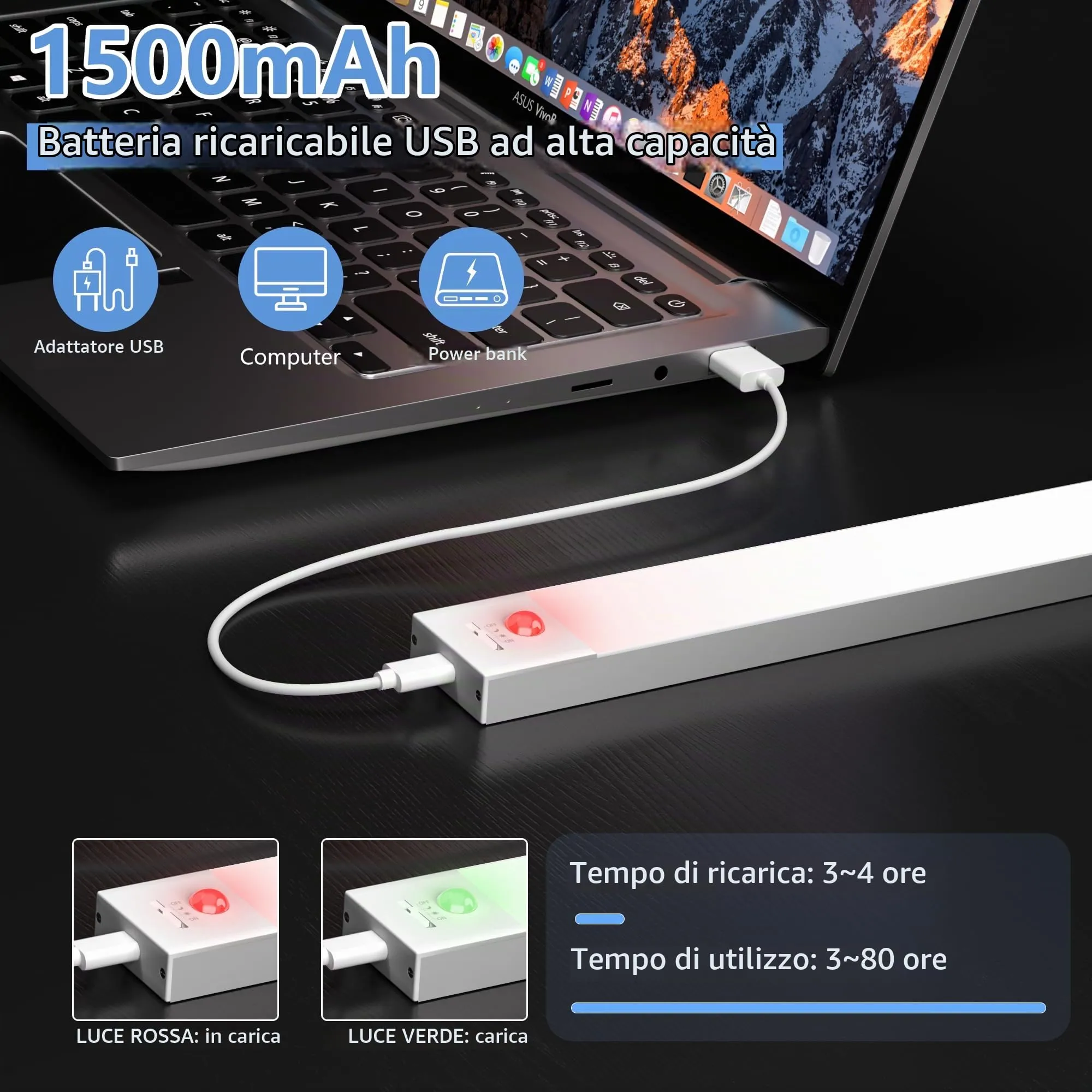 OUILA Luce Armadio LED con Sensore di Movimento, Luci Sottopensile Cucina, 32cm x 2 Pezzi, GLS-C004 - immagine 5