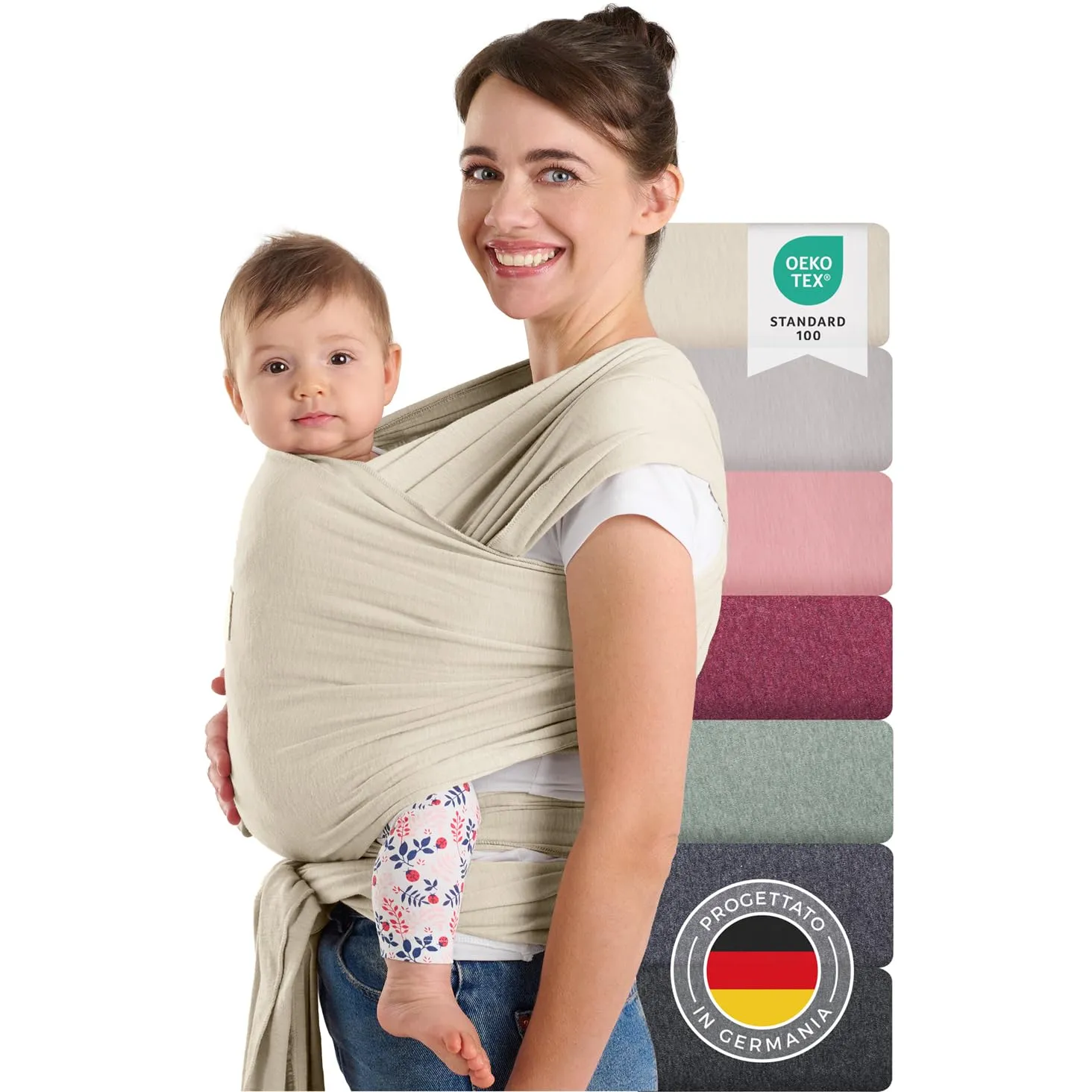 Laleni Fascia Porta Bebe in Cotone, fino a 15kg, 5,10m, Beige - immagine 1