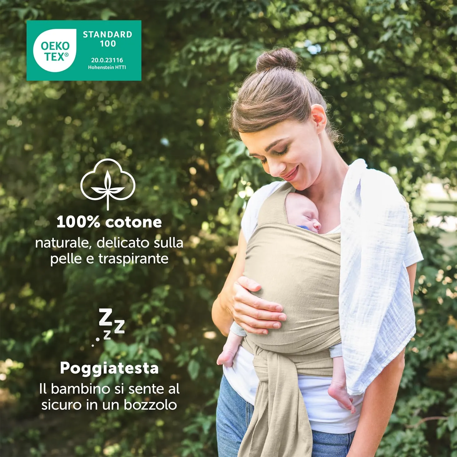 Laleni Fascia Porta Bebe in Cotone, fino a 15kg, 5,10m, Beige - immagine 3