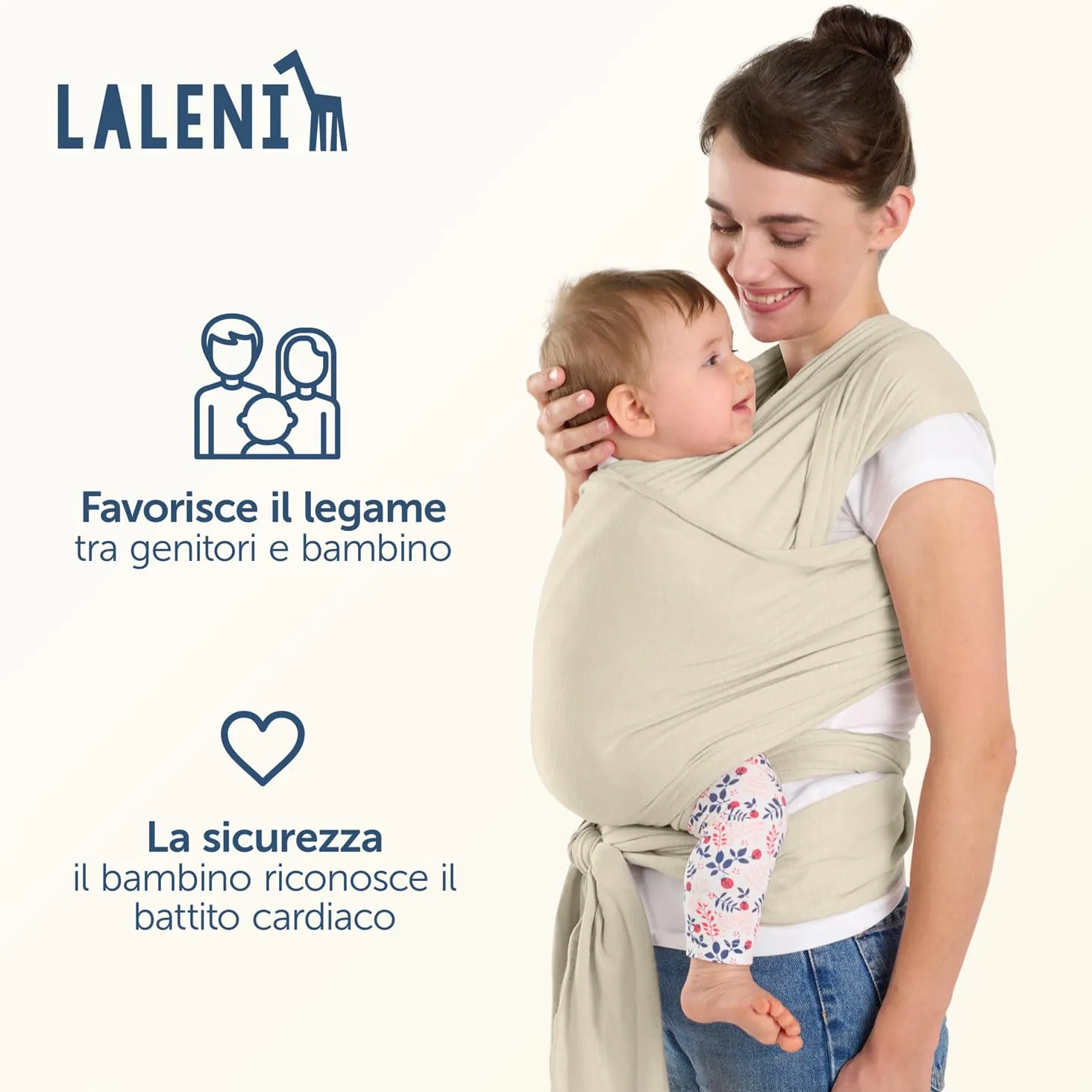 Laleni Fascia Porta Bebe in Cotone, fino a 15kg, 5,10m, Beige - immagine 4