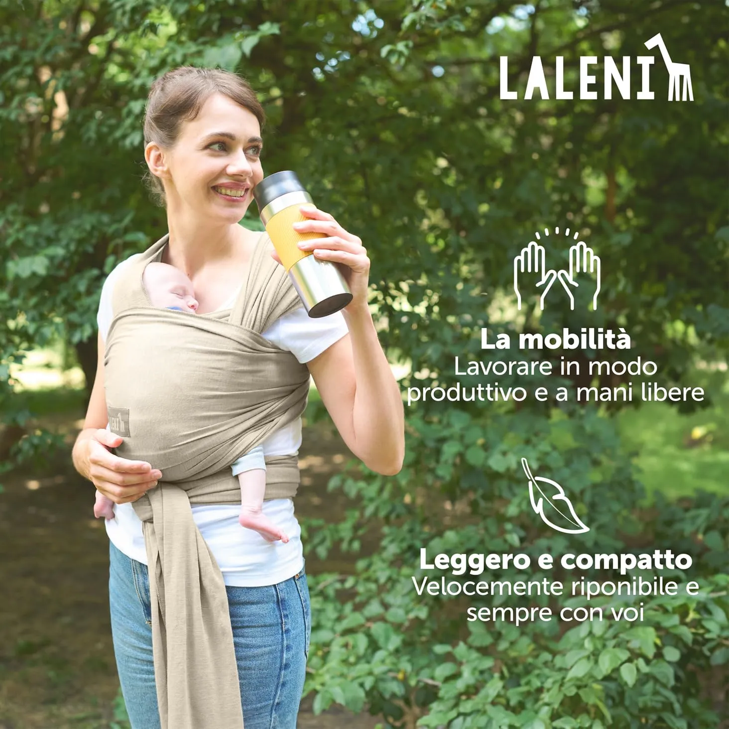 Laleni Fascia Porta Bebe in Cotone, fino a 15kg, 5,10m, Beige - immagine 6