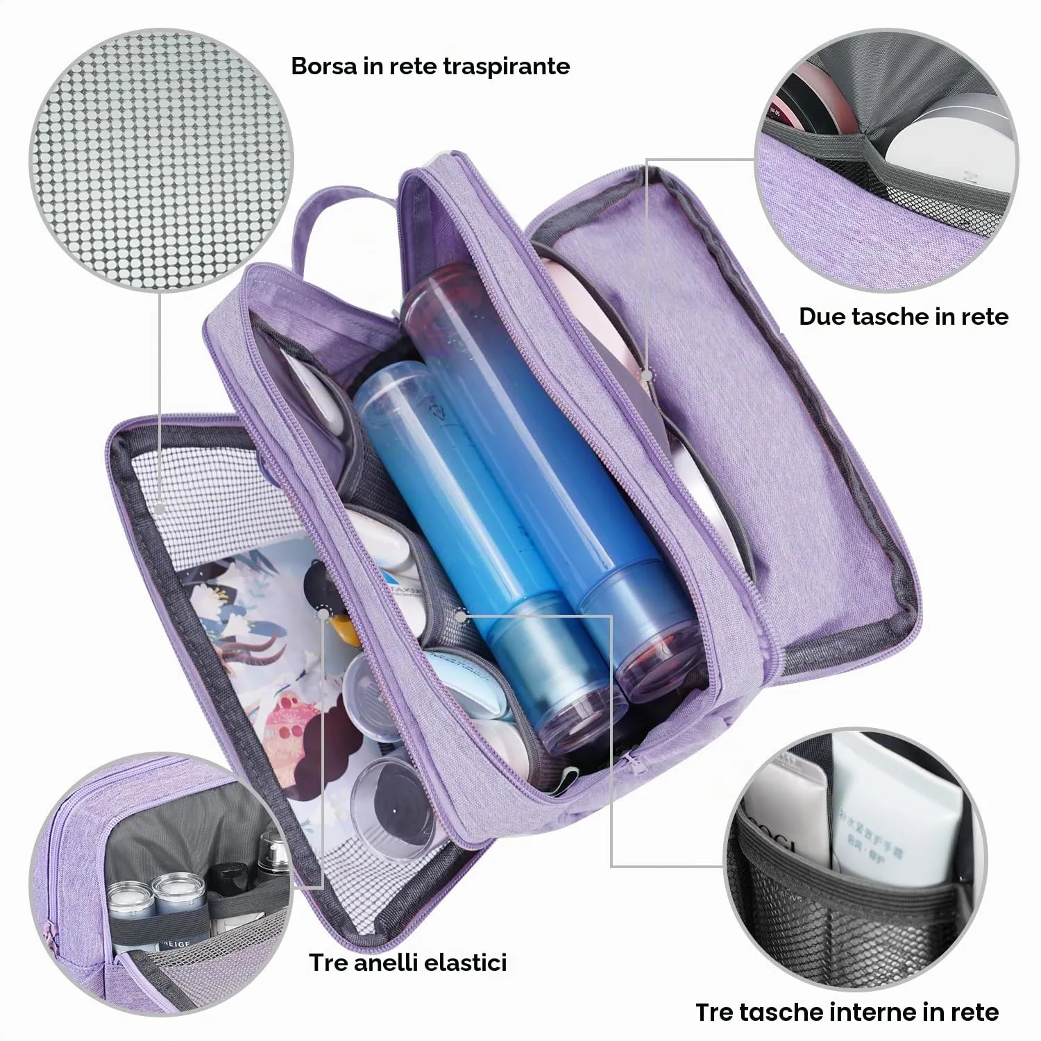 WANDF Borsa da toilette per uomo e donna (A-Denim Pure Purple) - immagine 2
