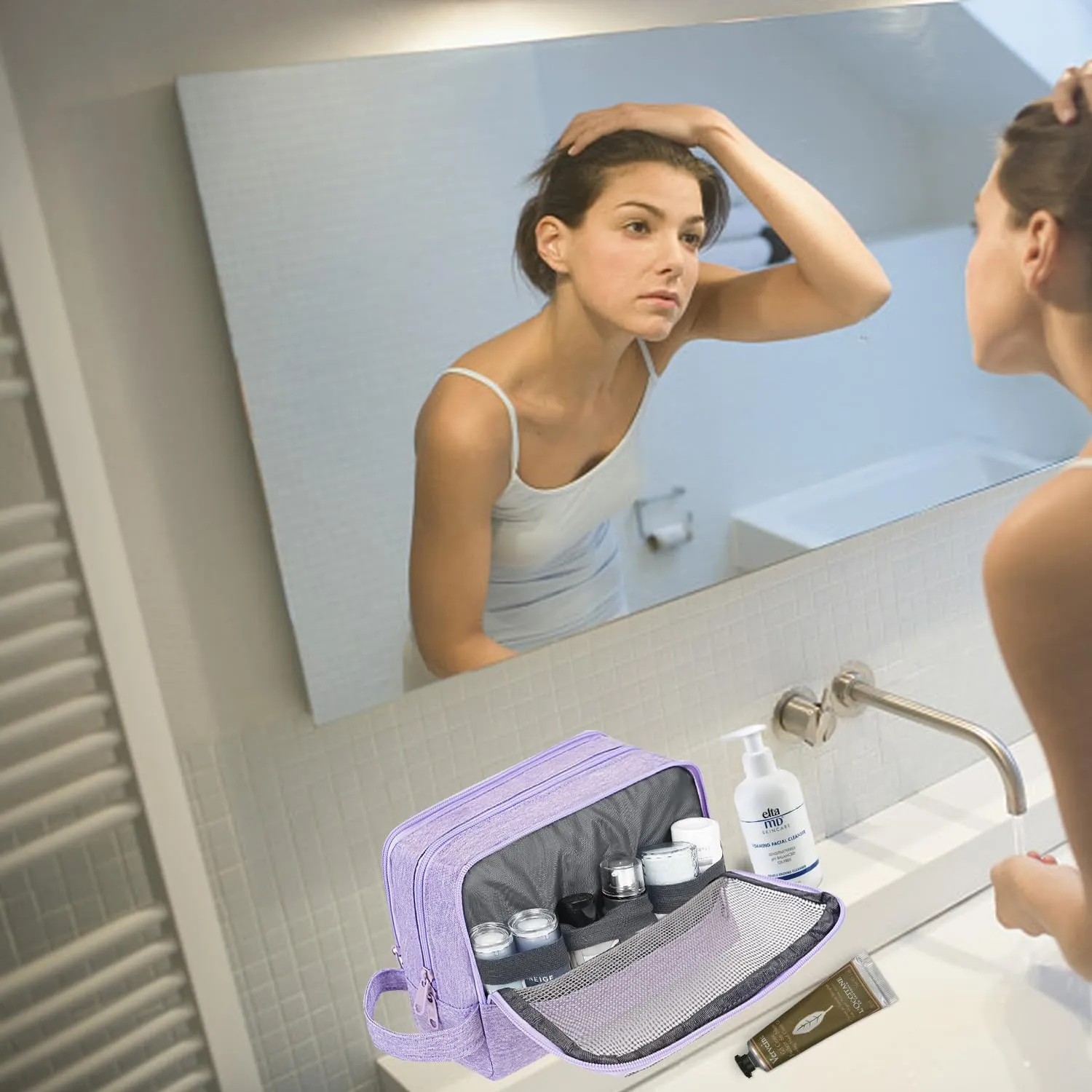 WANDF Borsa da toilette per uomo e donna (A-Denim Pure Purple) - immagine 6