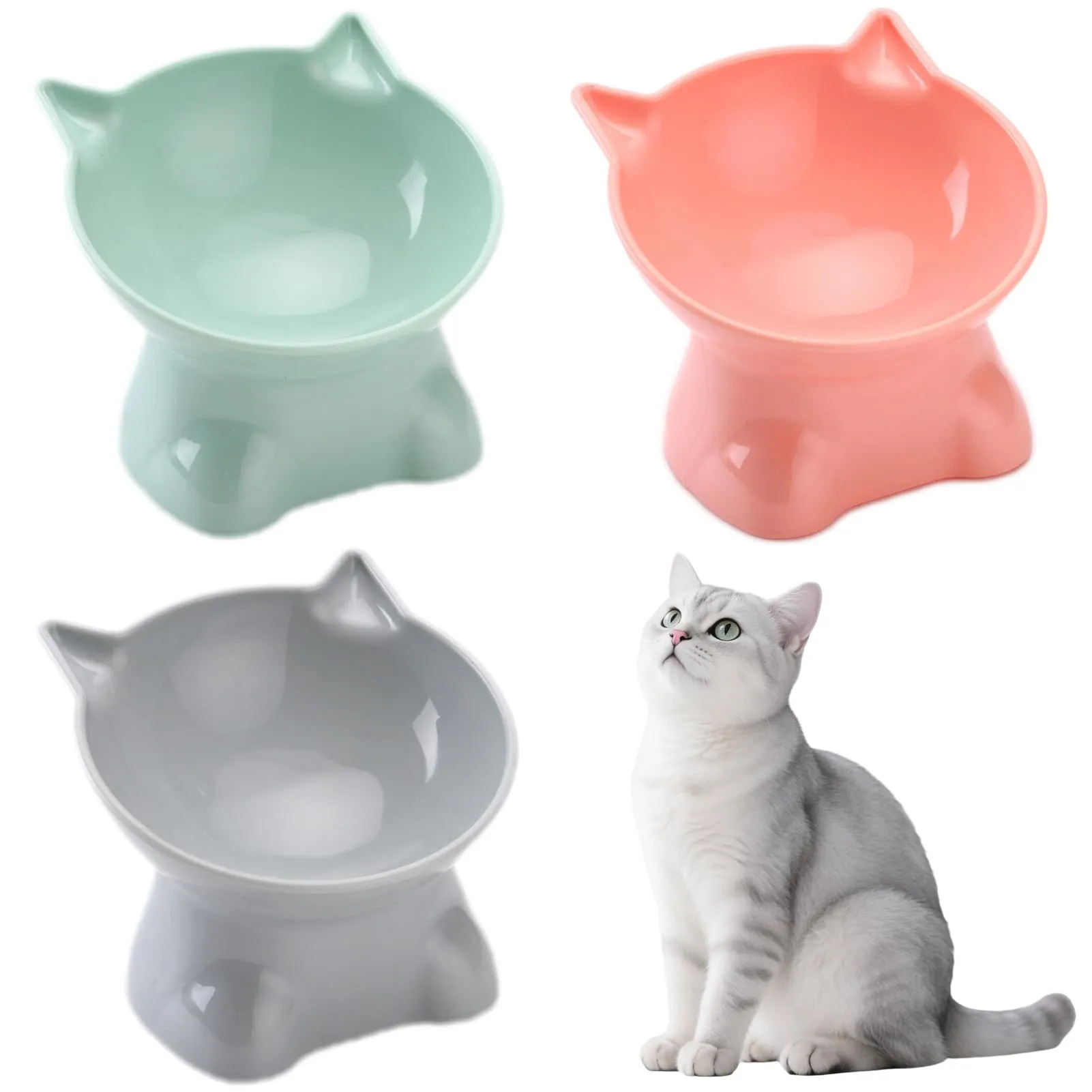 TaimeiMao Ciotole per Gatti Rialzate e Inclinate, Set da 3 Pezzi - immagine 1