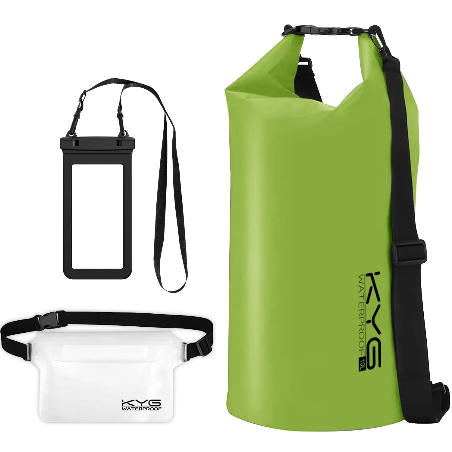 KYG Kit 3 in 1 Borsa Impermeabile Dry Bag 20L con Marsupio e Custodia per Cellulare, Erba Verde - immagine 1