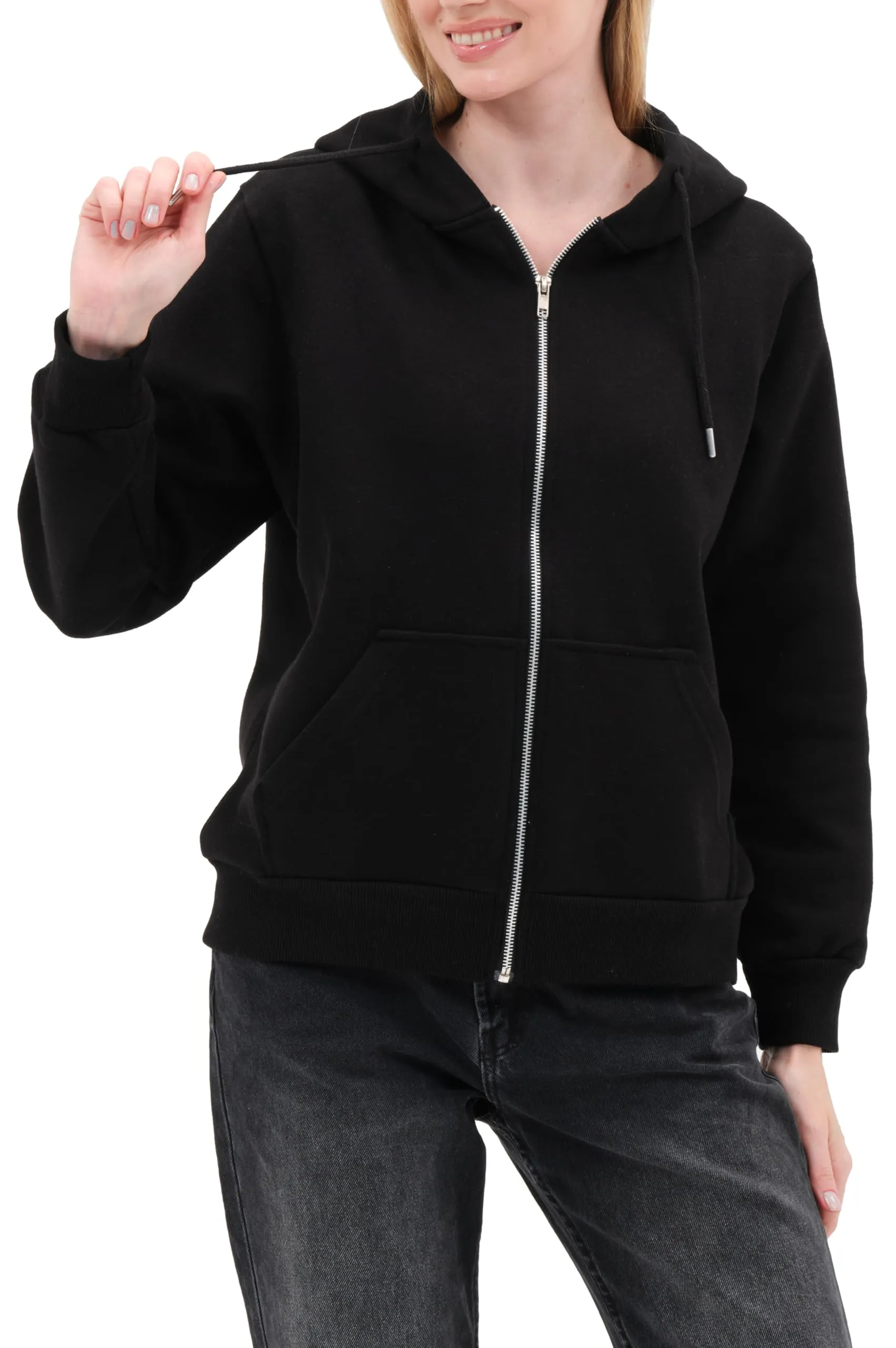 Smith & Solo Felpa da donna con cappuccio in cotone slim fit, Nero, XXL - immagine 3