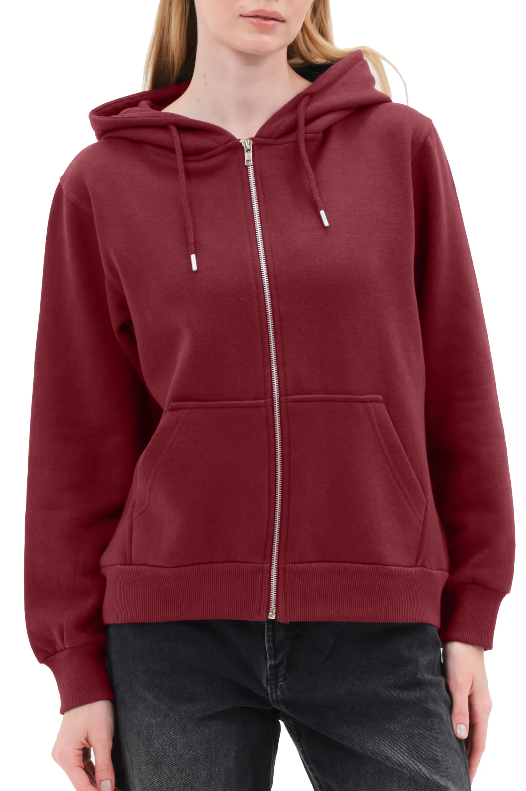 Smith & Solo Felpa con Cappuccio da Donna in Cotone Slim Fit, Bordeaux, S - immagine 1