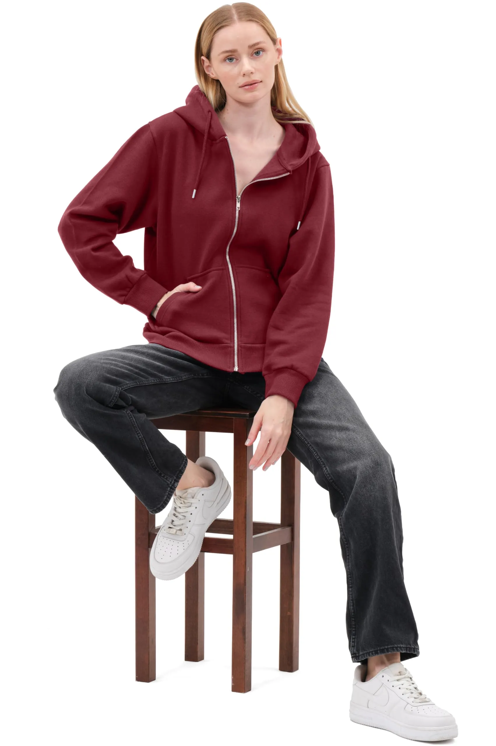 Smith & Solo Felpa con Cappuccio da Donna in Cotone Slim Fit, Bordeaux, S - immagine 2