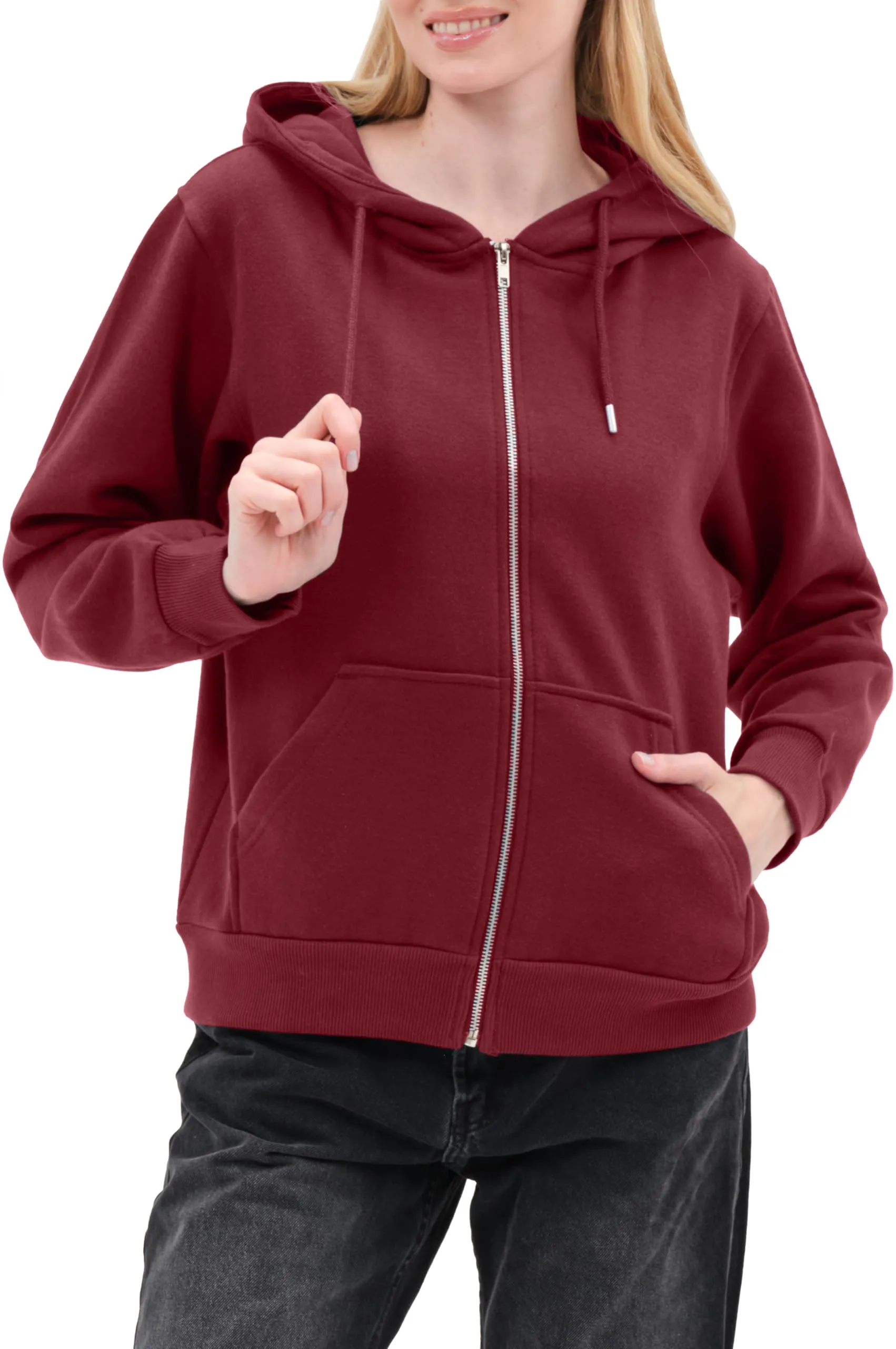 Smith & Solo Felpa con Cappuccio da Donna in Cotone Slim Fit, Bordeaux, S - immagine 3