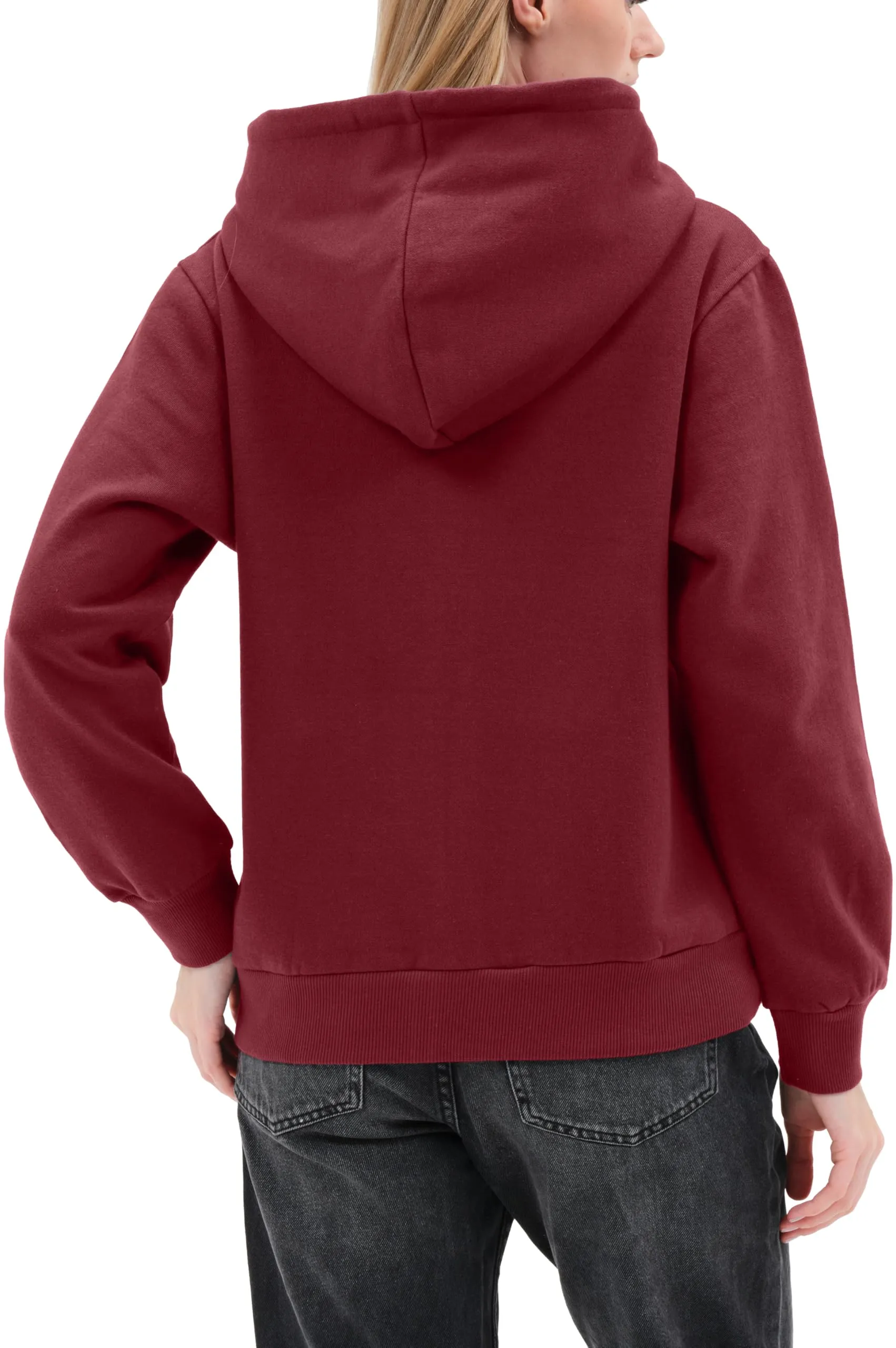 Smith & Solo Felpa con Cappuccio da Donna in Cotone Slim Fit, Bordeaux, S - immagine 6