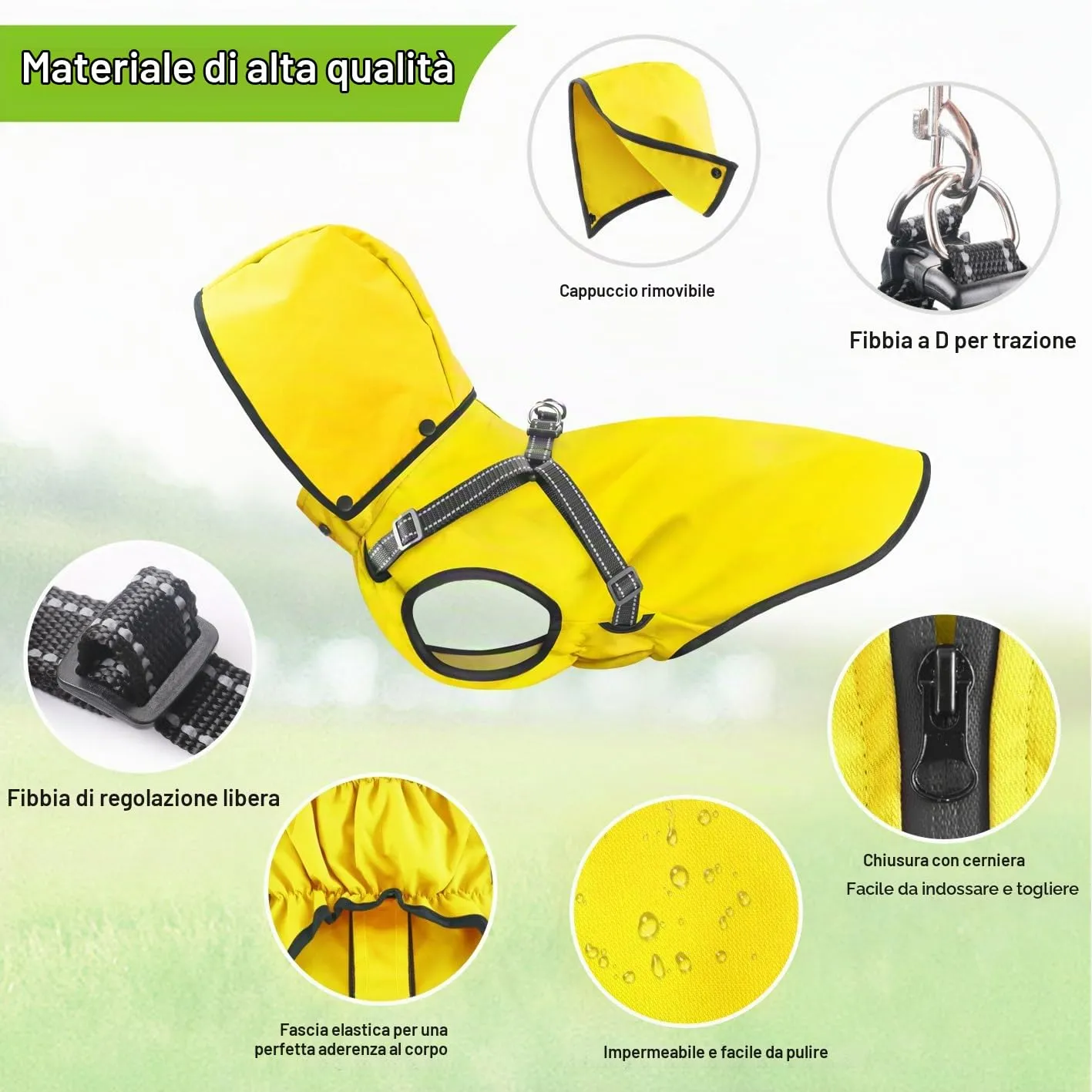Mosucoirl Impermeabile per cani con cappuccio, Giallo, XL - immagine 5