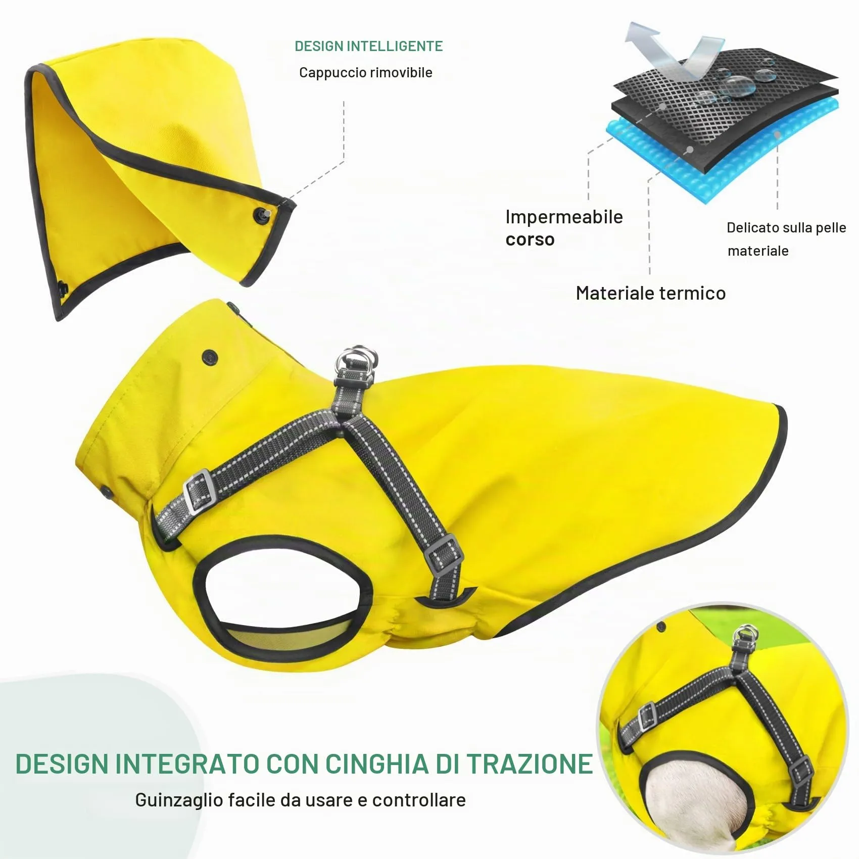 Mosucoirl Impermeabile per cani con cappuccio, Giallo, XL - immagine 6