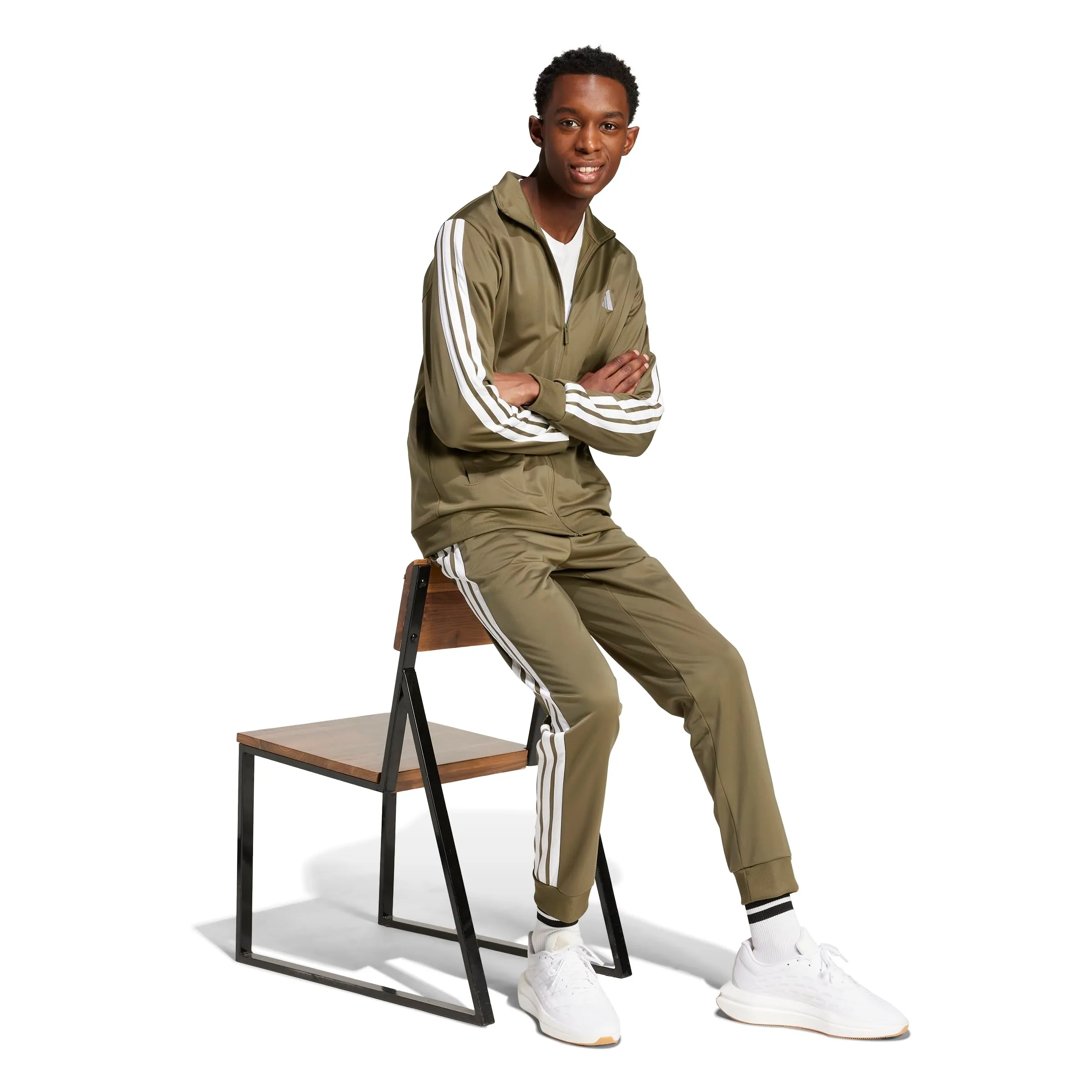 adidas Sportswear Basic 3 Stripes Tricot Track Suit, Olive Strata/White, XL - immagine 6