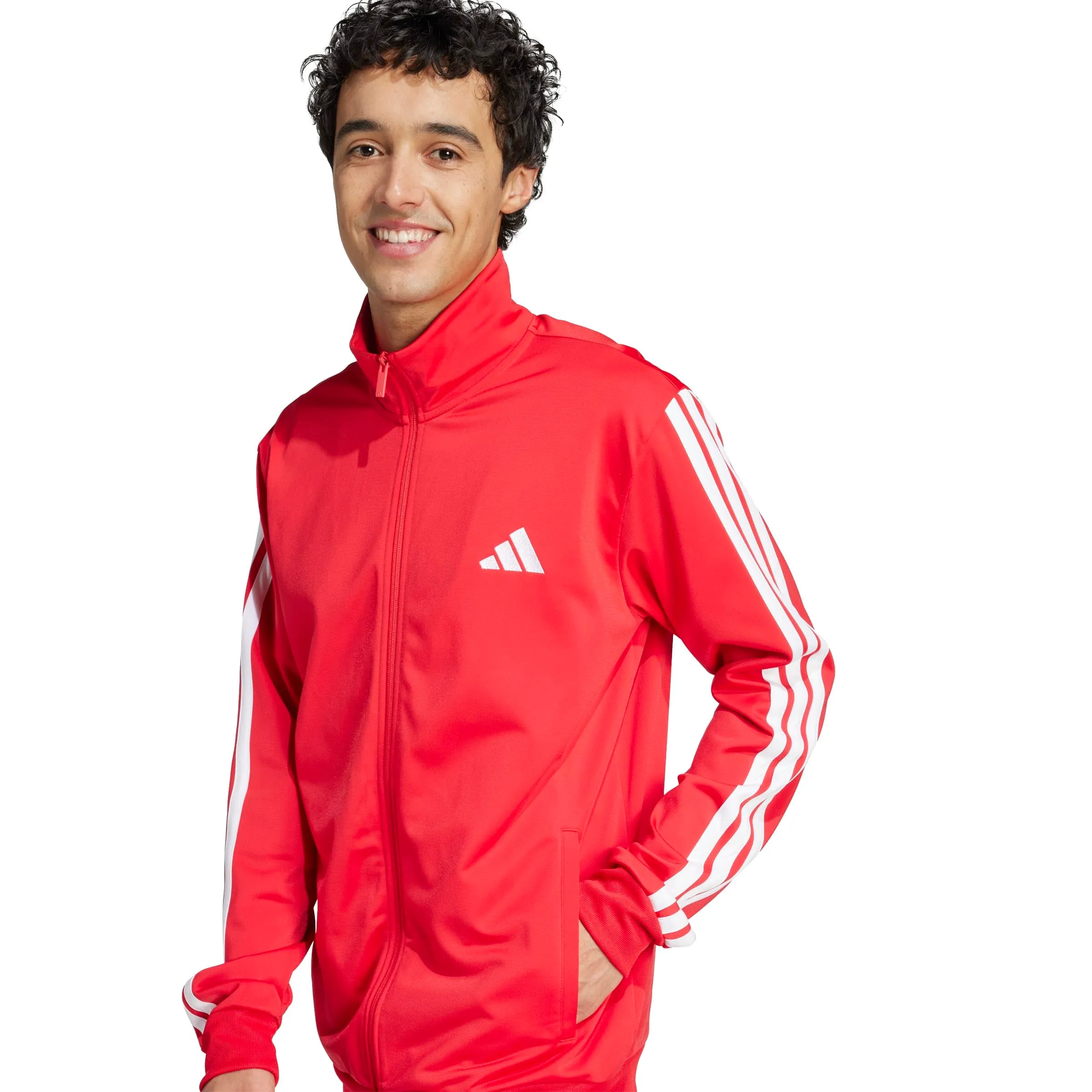 adidas Homme Sportswear Basic 3 Stripes Tricot Tracksuit, Pure Ruby/White, M - immagine 4