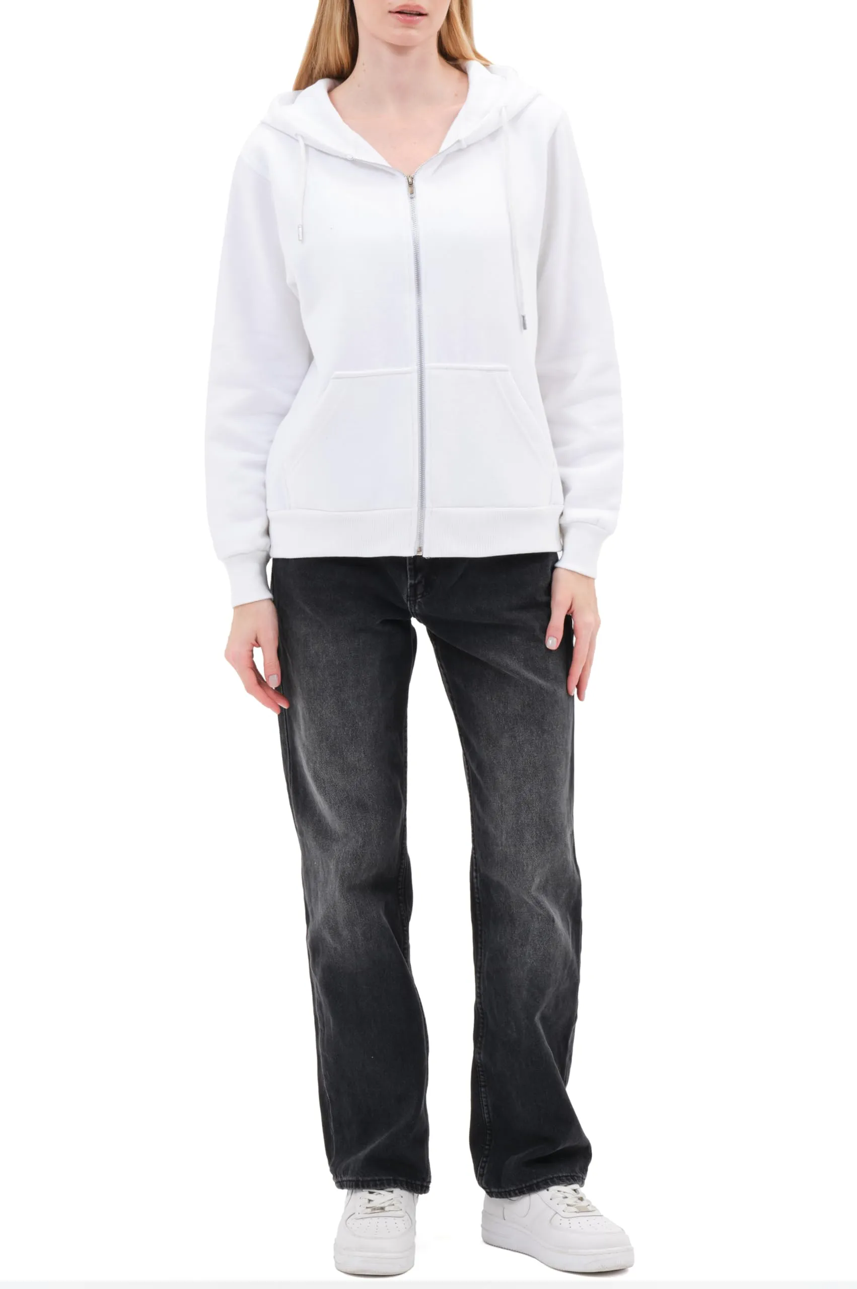 Smith & Solo Felpa da donna con cappuccio in cotone, slim fit, Cerniera Bianca, XL - immagine 5