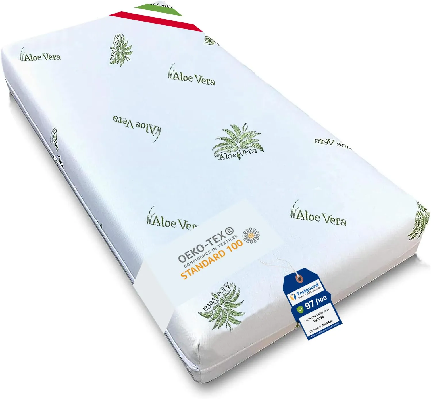 Kiby Materasso per Lettino in Aloe Vera 115 x 55 x 8 cm, Lavabile e Sfoderabile - immagine 1