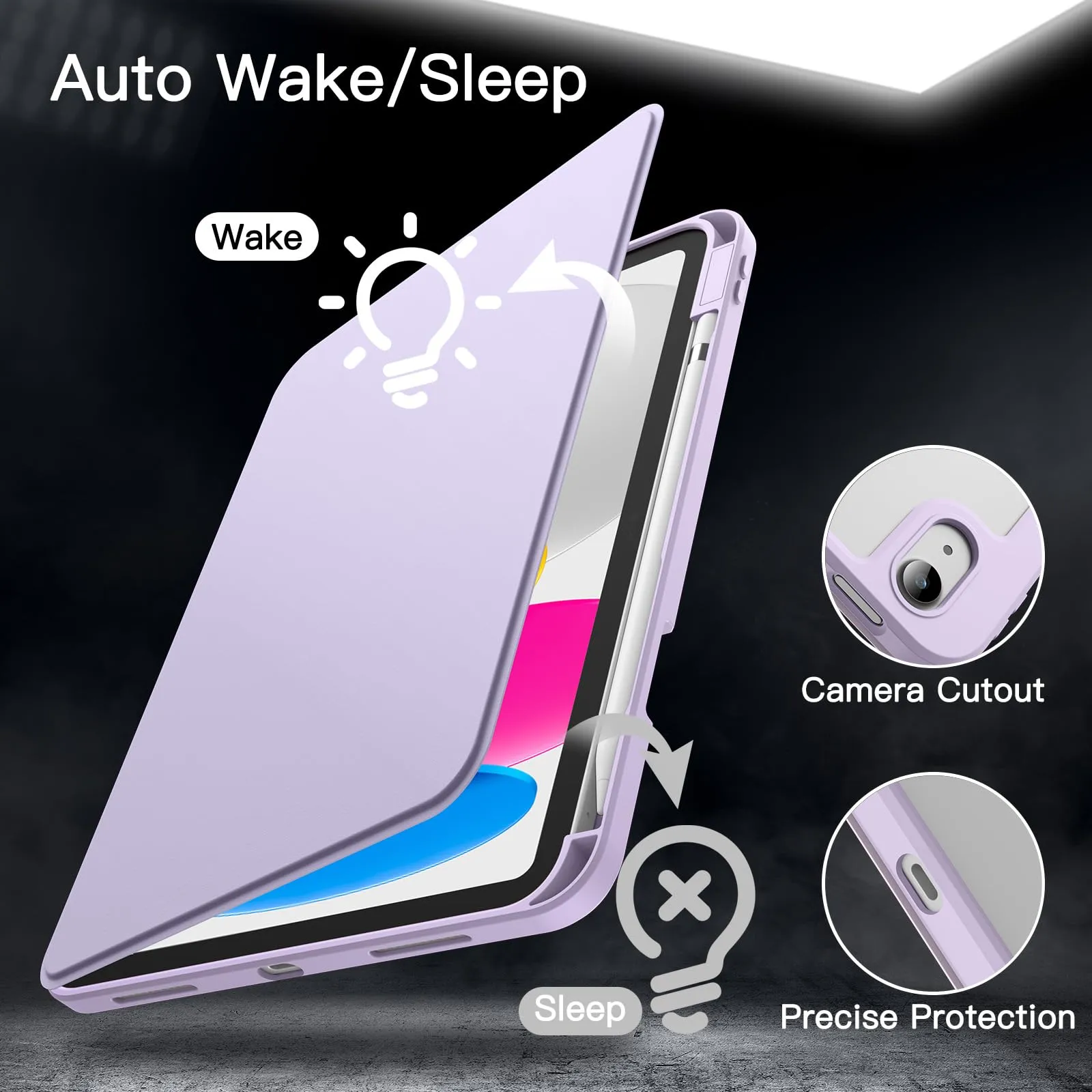JETech Custodia Girevole per iPad 11ª/10ª Gen, Viola Chiaro - immagine 6