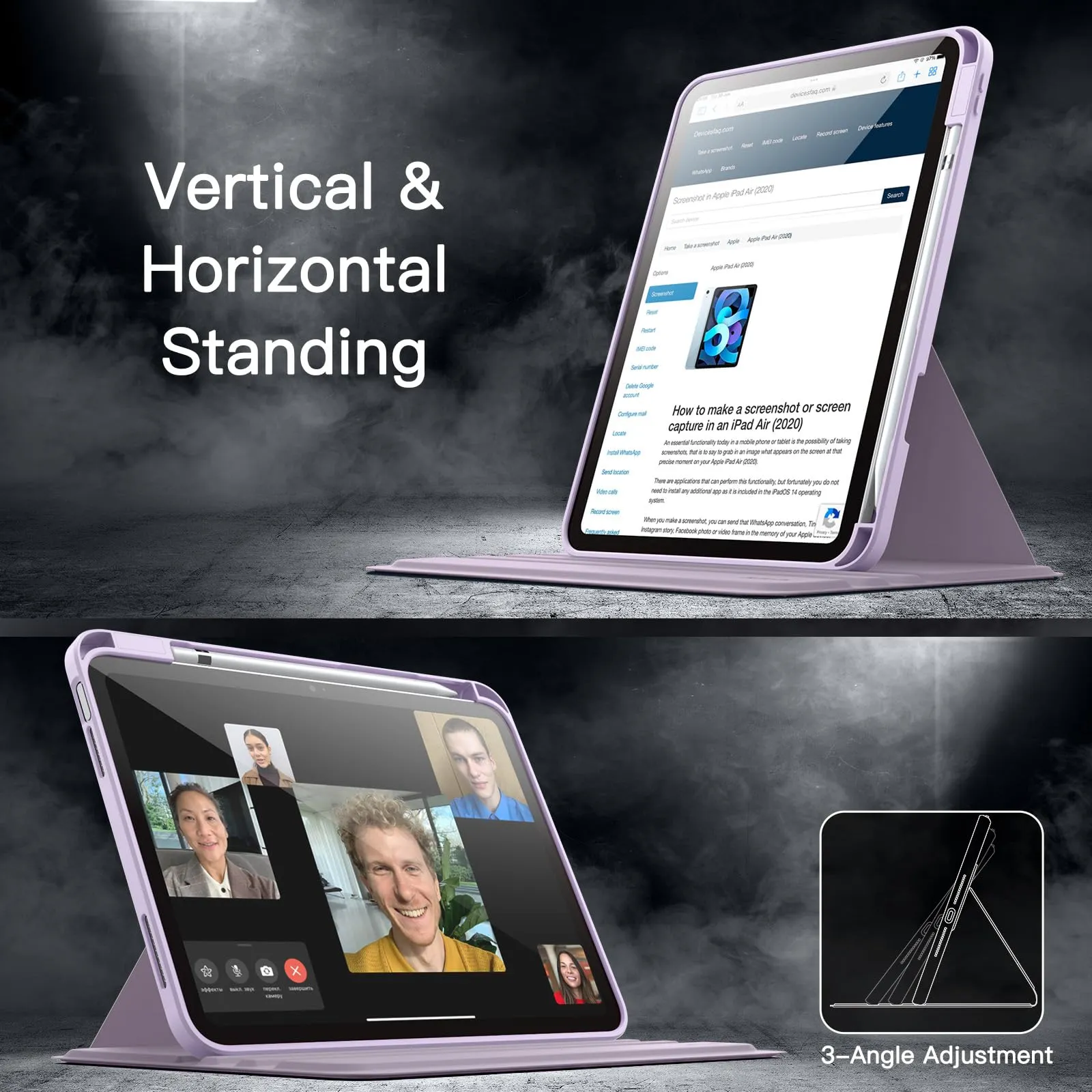 JETech Custodia Girevole per iPad 11ª/10ª Gen, Viola Chiaro - immagine 7