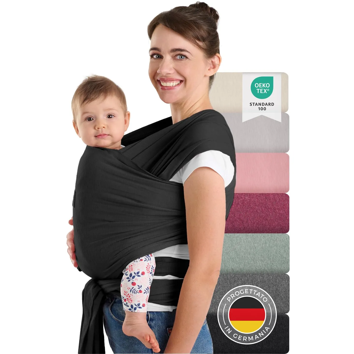 Laleni Fascia Porta Bebe in Cotone Certificata OEKO-TEX, 5,10m, Nero - immagine 1