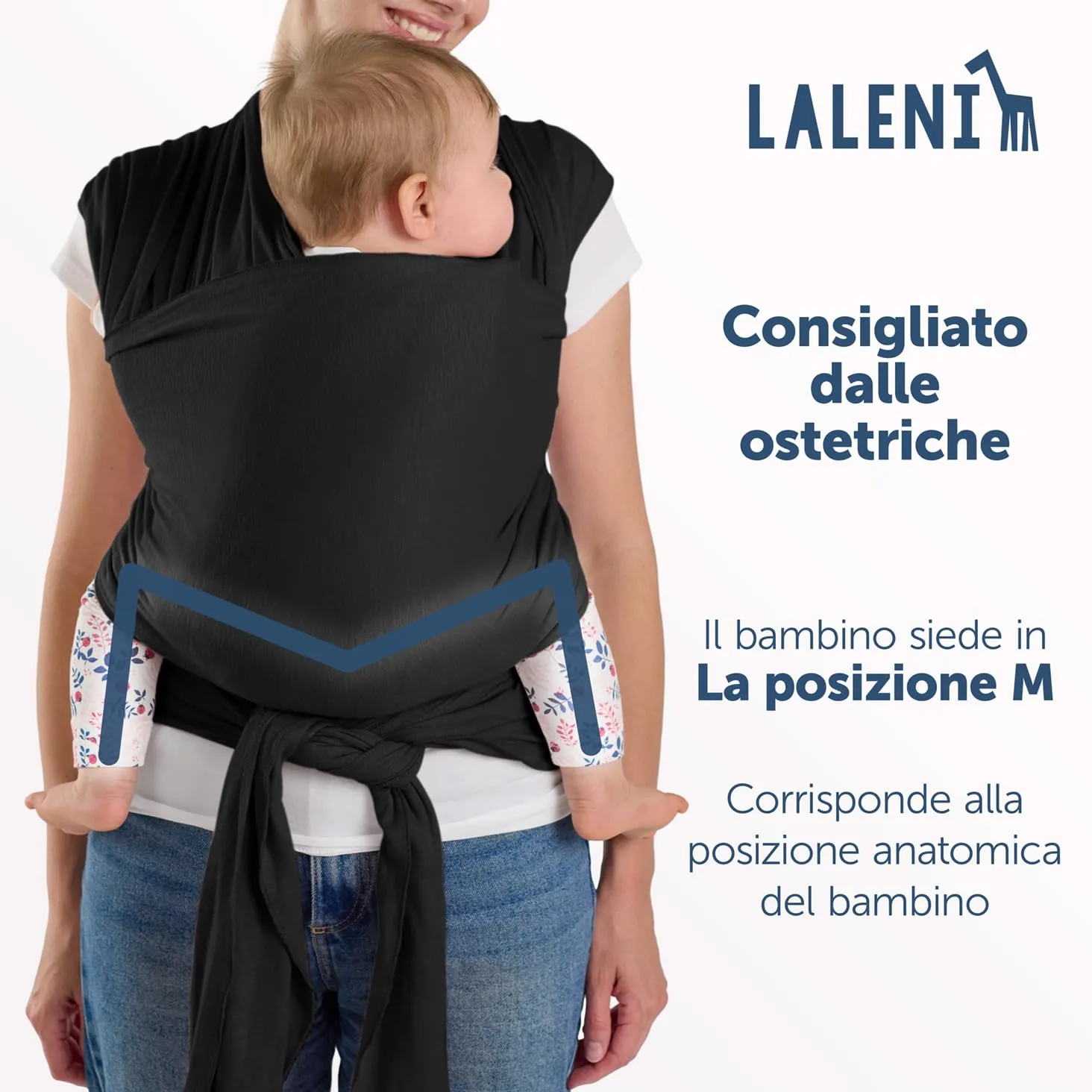 Laleni Fascia Porta Bebe in Cotone Certificata OEKO-TEX, 5,10m, Nero - immagine 2
