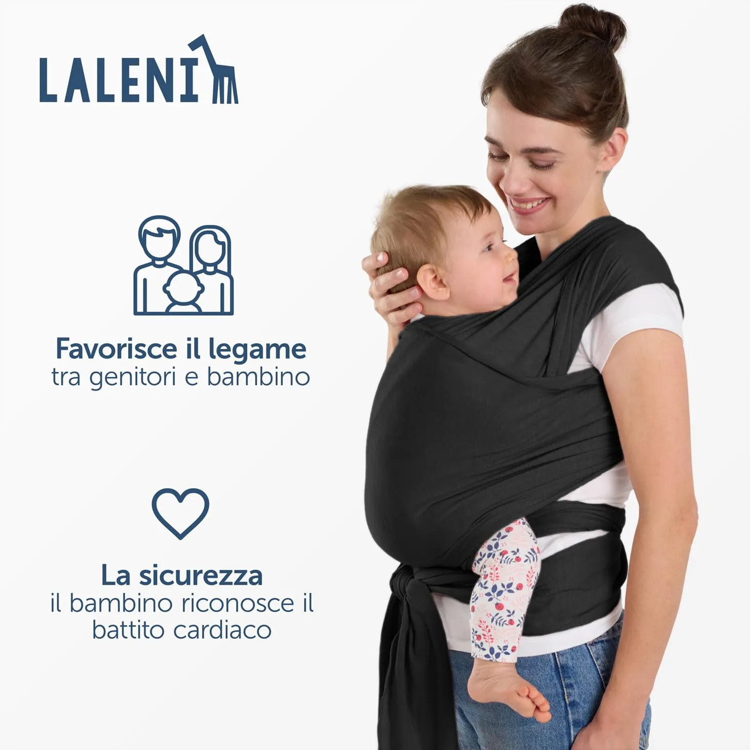 Laleni Fascia Porta Bebe in Cotone Certificata OEKO-TEX, 5,10m, Nero - immagine 4