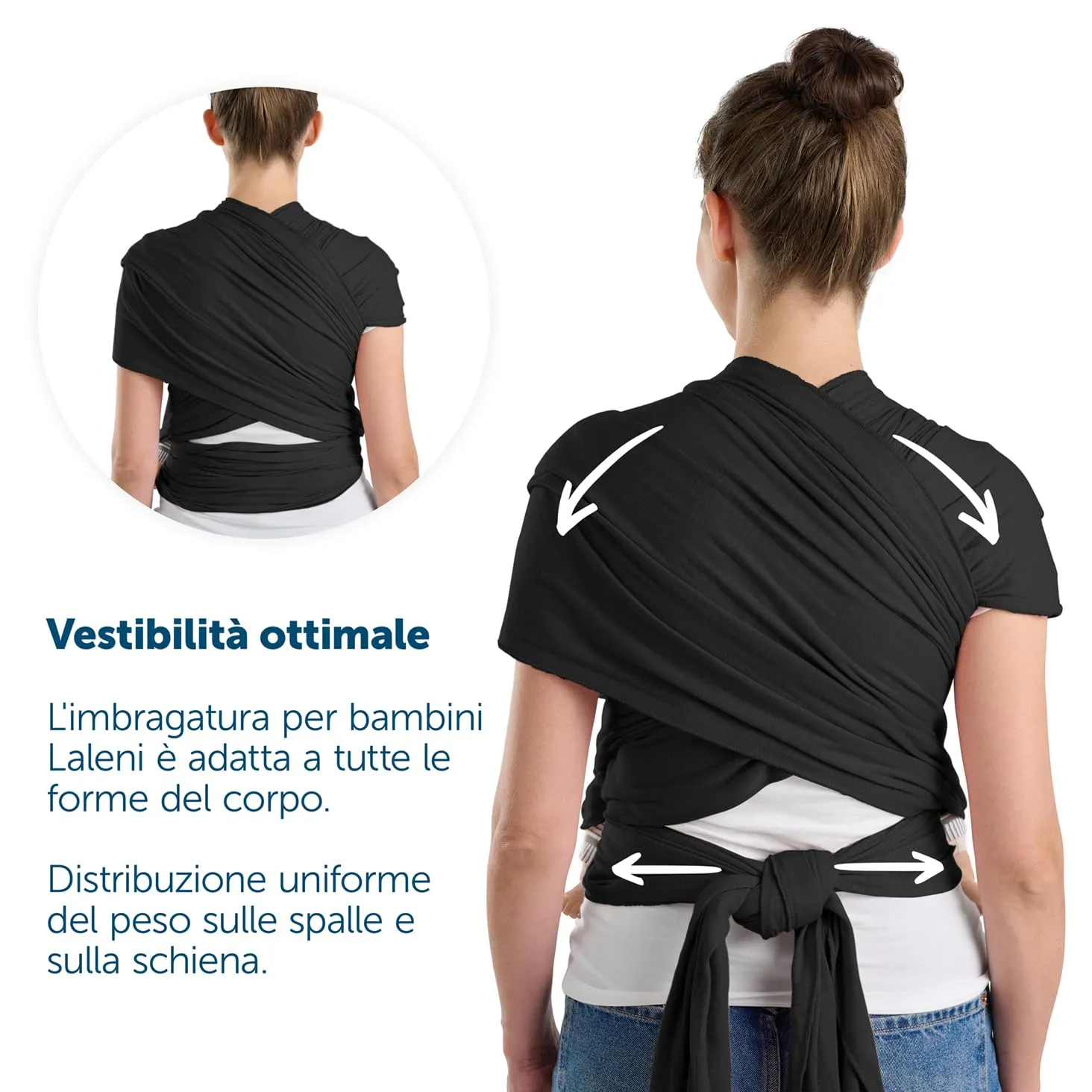 Laleni Fascia Porta Bebe in Cotone Certificata OEKO-TEX, 5,10m, Nero - immagine 5