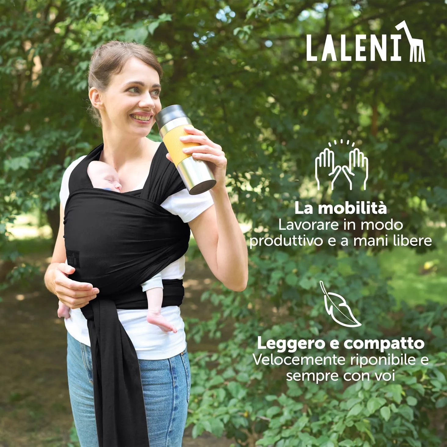 Laleni Fascia Porta Bebe in Cotone Certificata OEKO-TEX, 5,10m, Nero - immagine 6