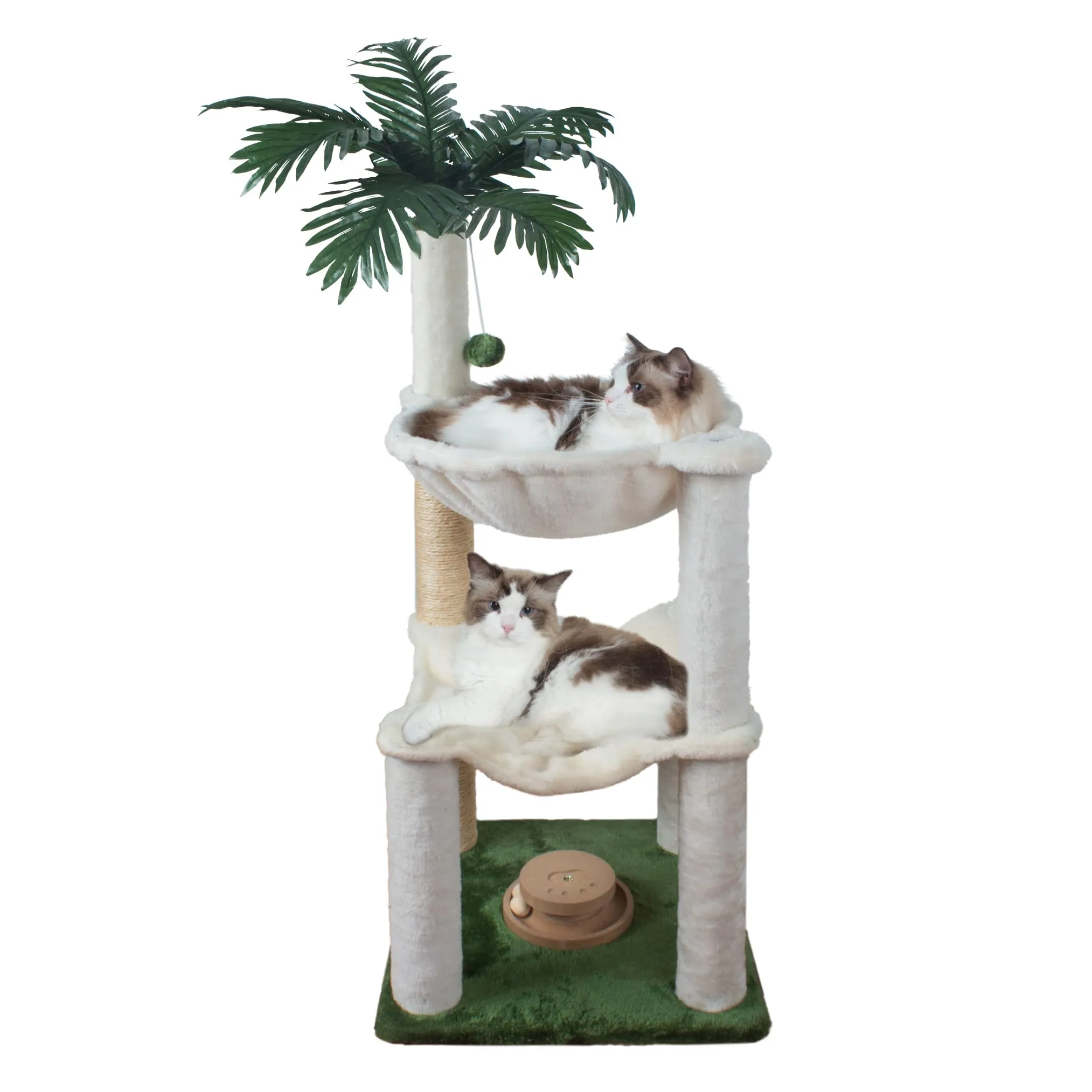 Fantasreen Tiragraffi per Gatti 100cm con Doppia Amaca e Gioco in Legno, Bianco - immagine 1