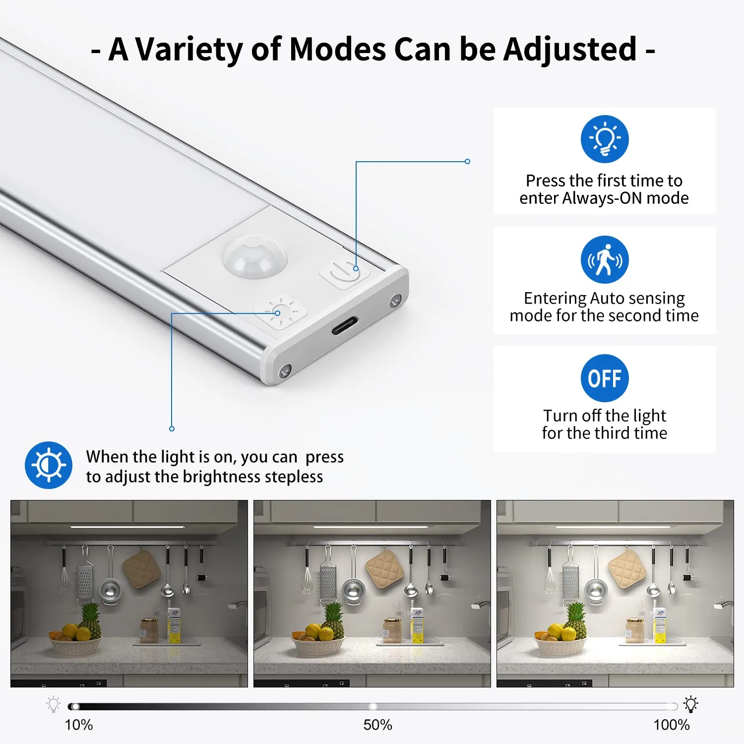 OUILA Luce Armadio LED con Sensore di Movimento Sottopensile Cucina 41cm 2Pcs 6500K GLS-C018 - immagine 3