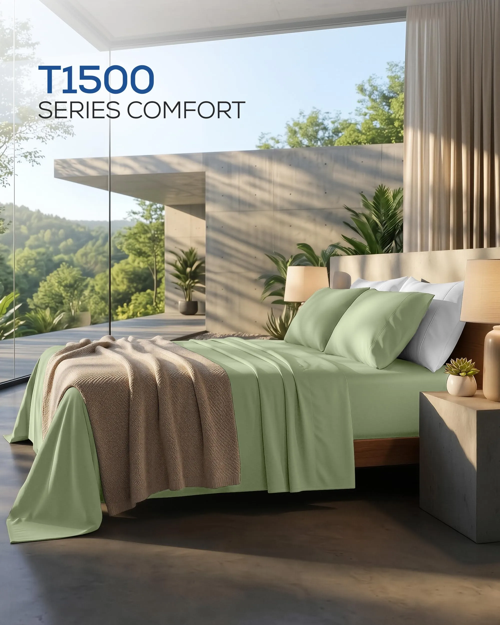 Utopia Bedding Set di Lenzuola in Microfibra Spazzolata, Queen Size, 4 Pezzi, Salvia - immagine 2
