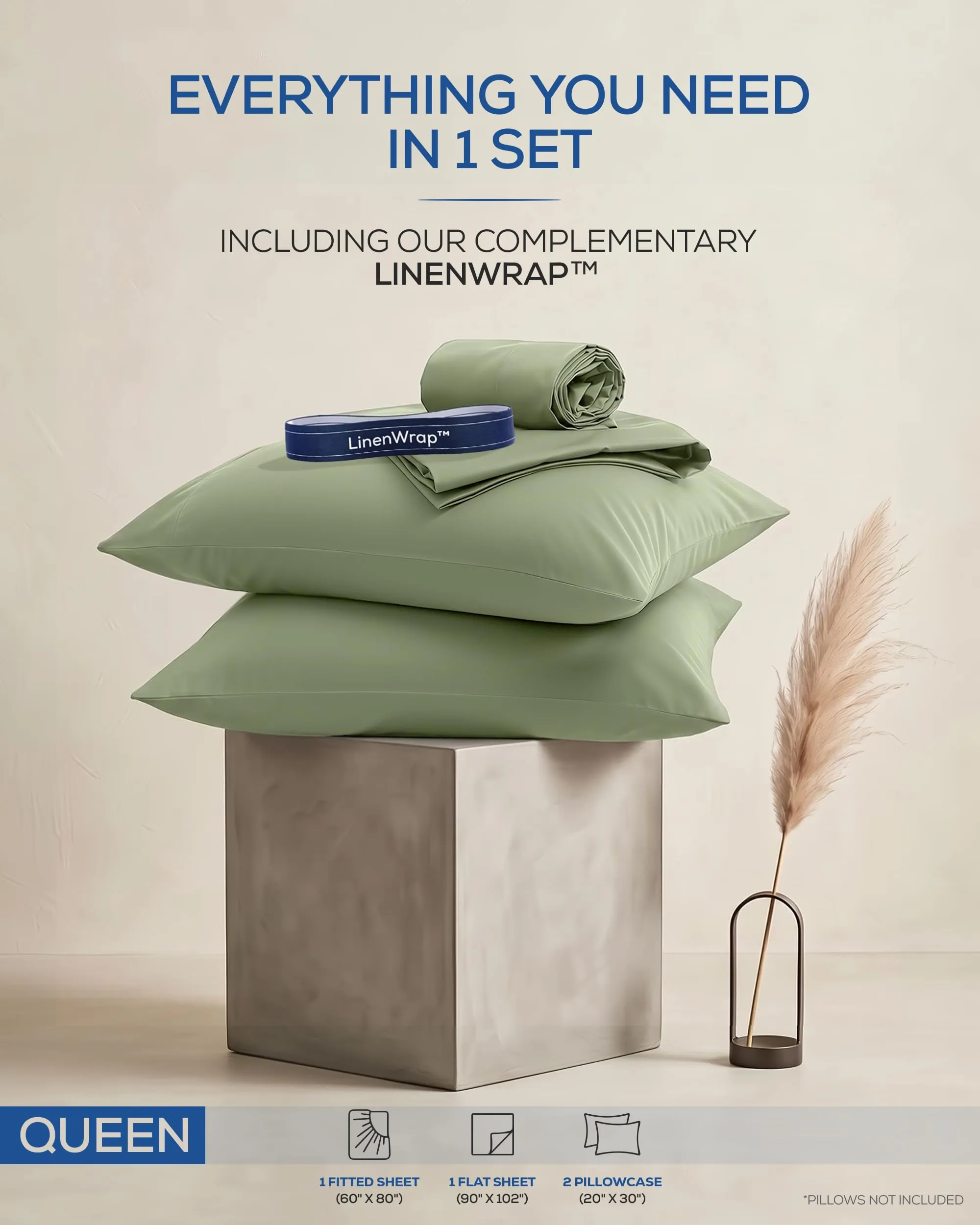 Utopia Bedding Set di Lenzuola in Microfibra Spazzolata, Queen Size, 4 Pezzi, Salvia - immagine 3