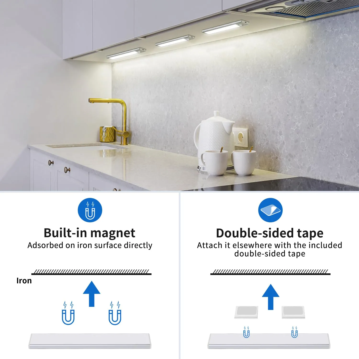 OUILA Luce Armadio LED con Sensore di Movimento, Sottopensile Cucina, 20.5cm, 3Pcs - immagine 6