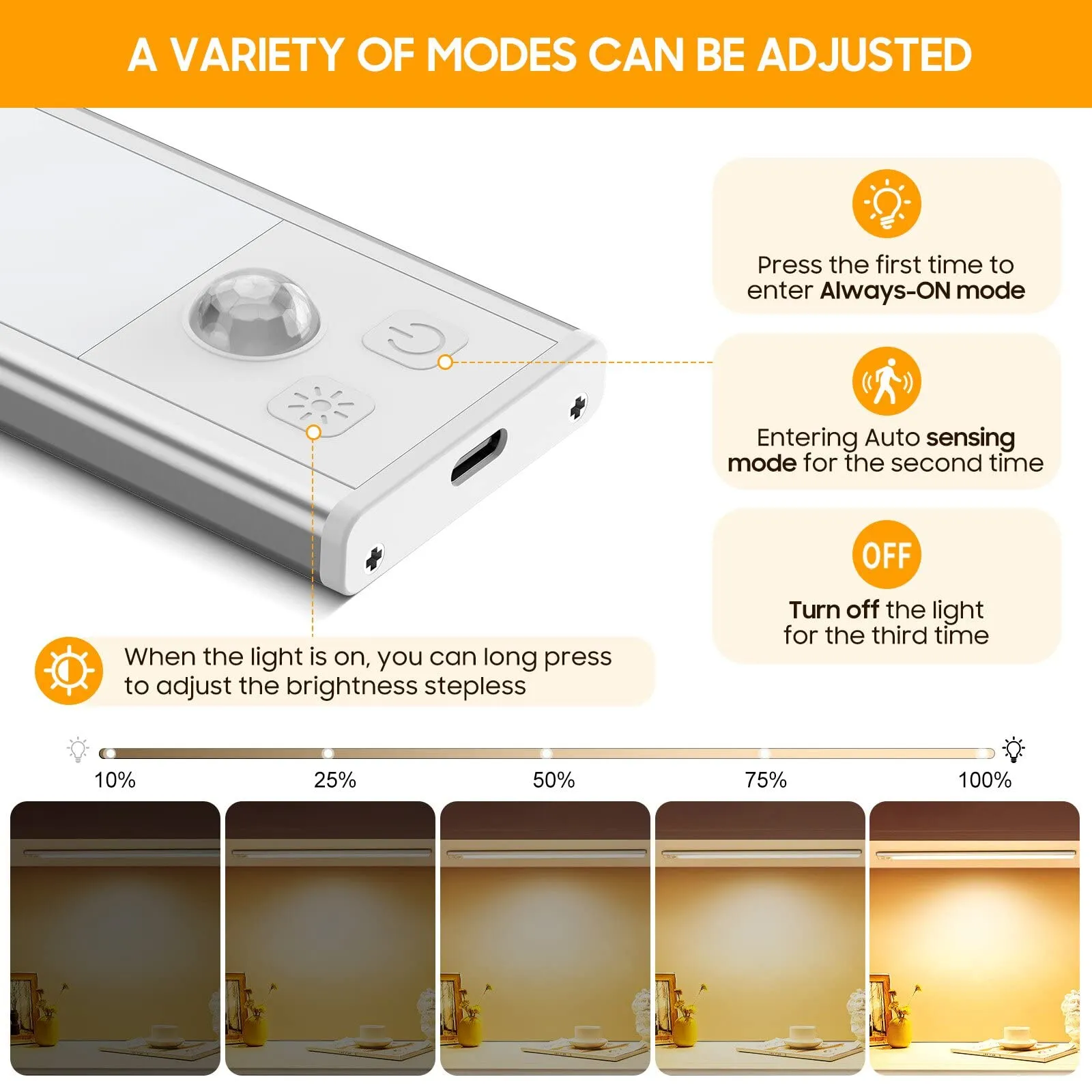 OUILA Luce Armadio LED con Sensore di Movimento, 41cm, 2Pcs, 3000K, GLS-C018 - immagine 3