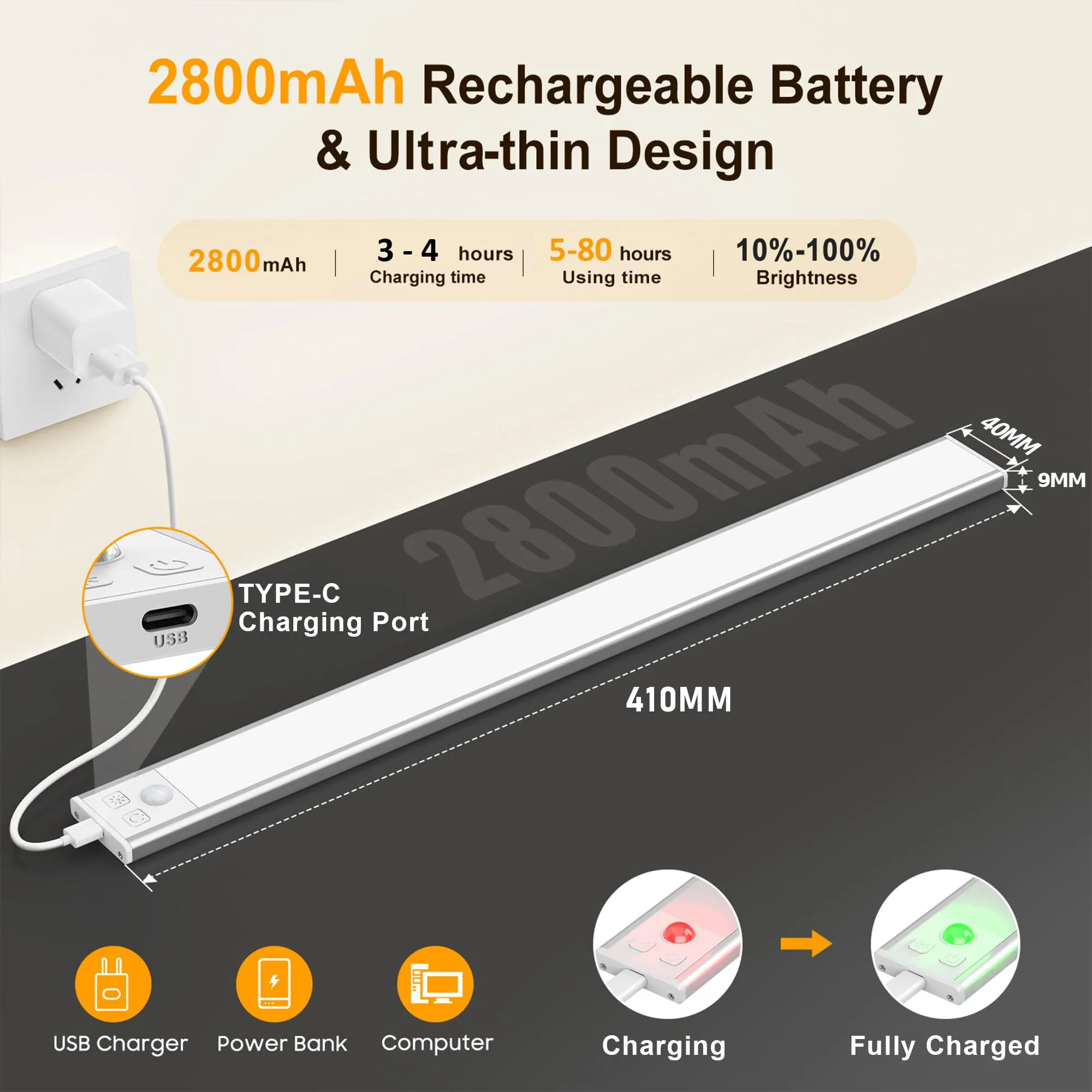 OUILA Luce Armadio LED con Sensore di Movimento, 41cm, 2Pcs, 3000K, GLS-C018 - immagine 5