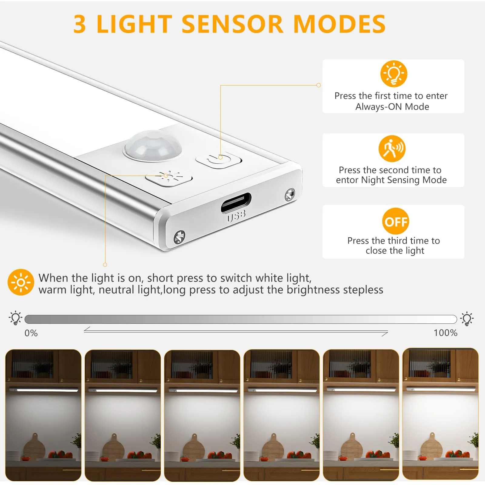 OUILA Luce Armadio LED con Sensore di Movimento, Sottopensile Cucina, 20.5cm-2Pcs, GLS-C015 - immagine 5