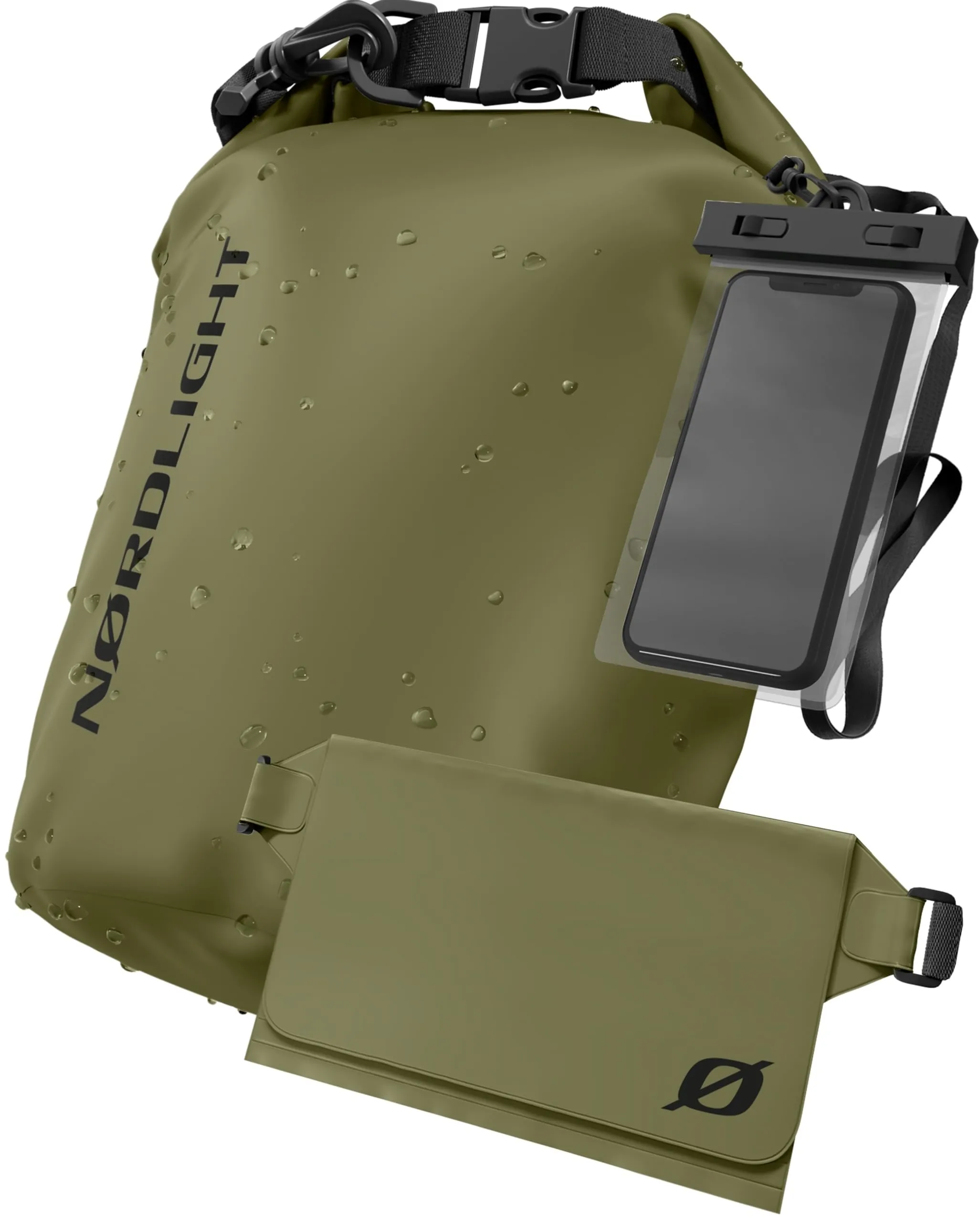 Nordlight Dry Bag Set con Custodia per Cellulare e Marsupio, 20L, Verde Oliva - immagine 1