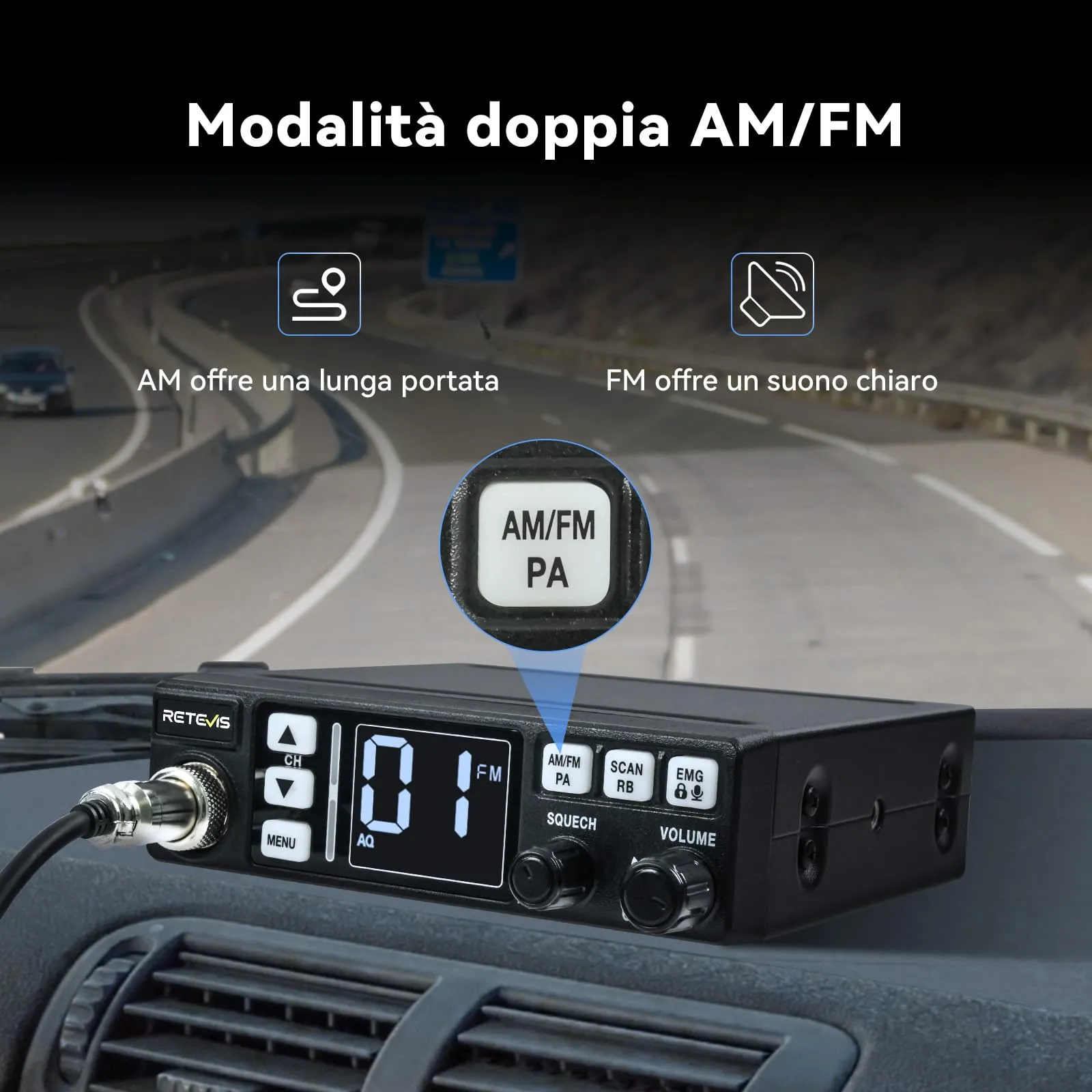 Retevis MB63 CB Radio, AM/FM 40 Channels with PA Function - immagine 2