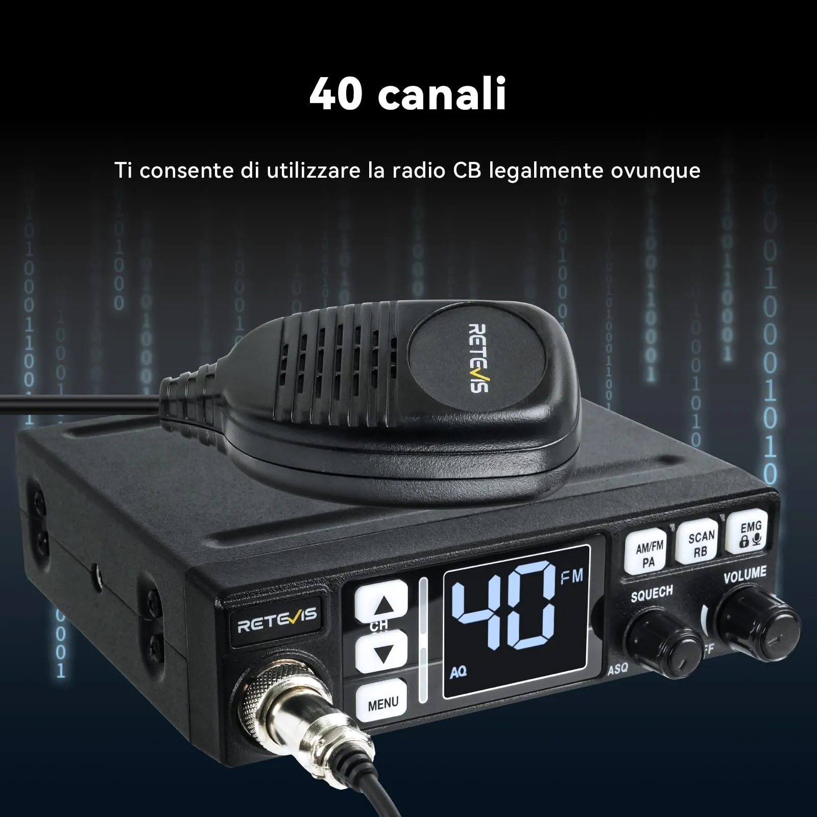 Retevis MB63 CB Radio, AM/FM 40 Channels with PA Function - immagine 3