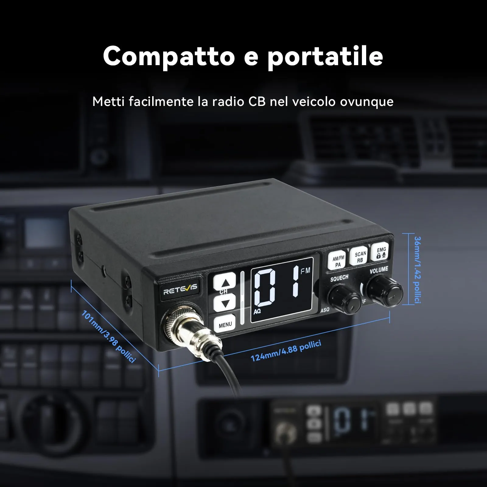 Retevis MB63 CB Radio, AM/FM 40 Channels with PA Function - immagine 6