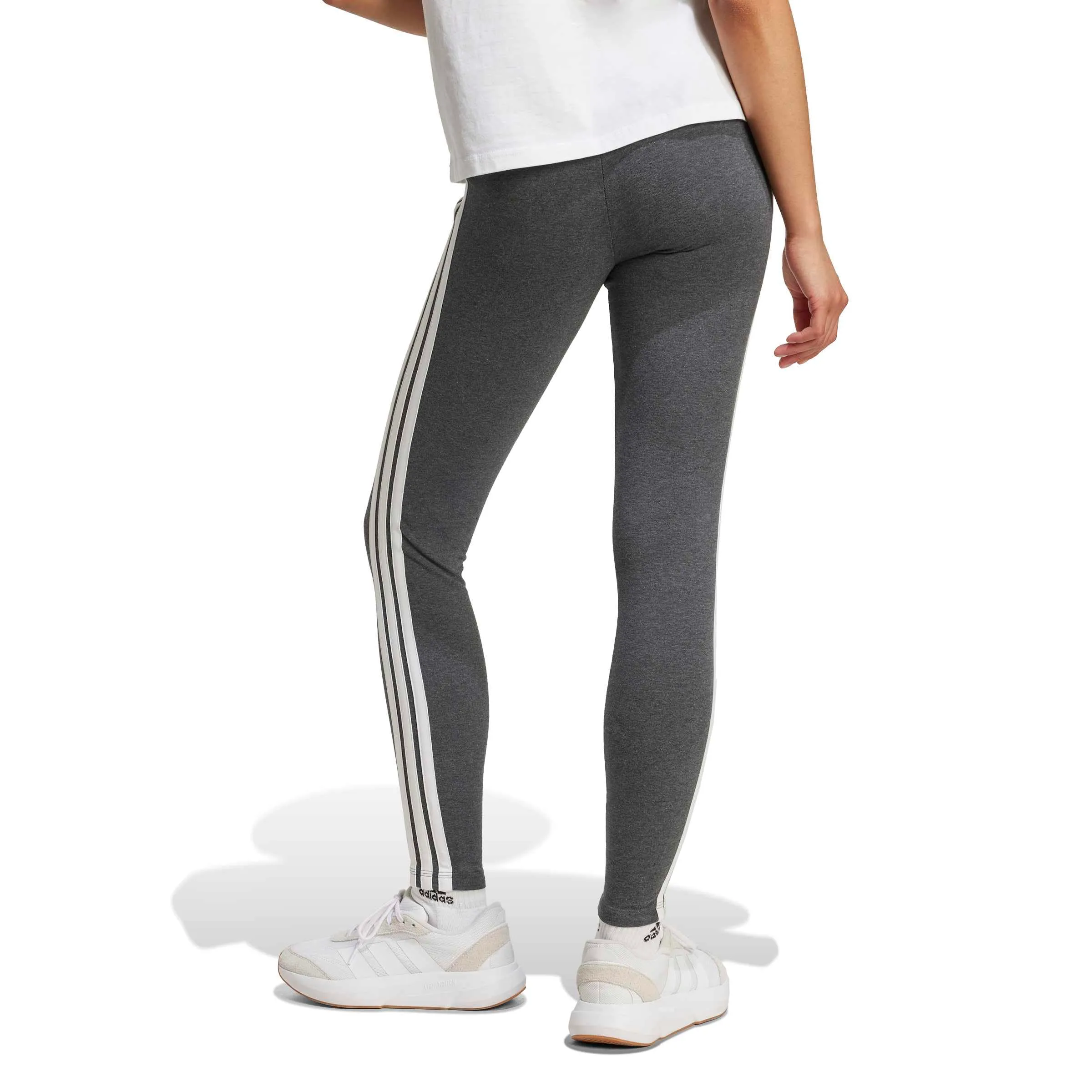 adidas Essentials 3-Stripes Cotton Leggings, Dark Grey Heather/White, XS - immagine 2